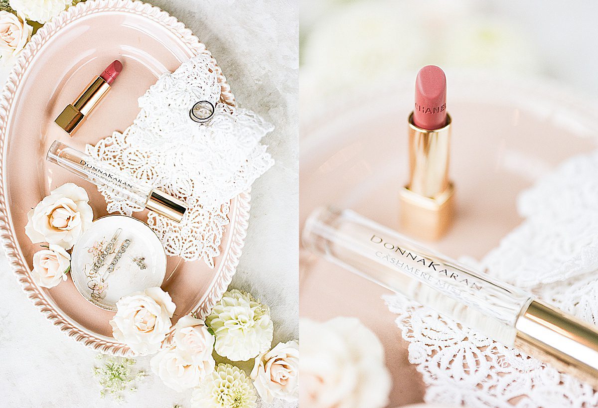 Bridal Details Jewelry Lipstick Perfume Flat Lay Photo