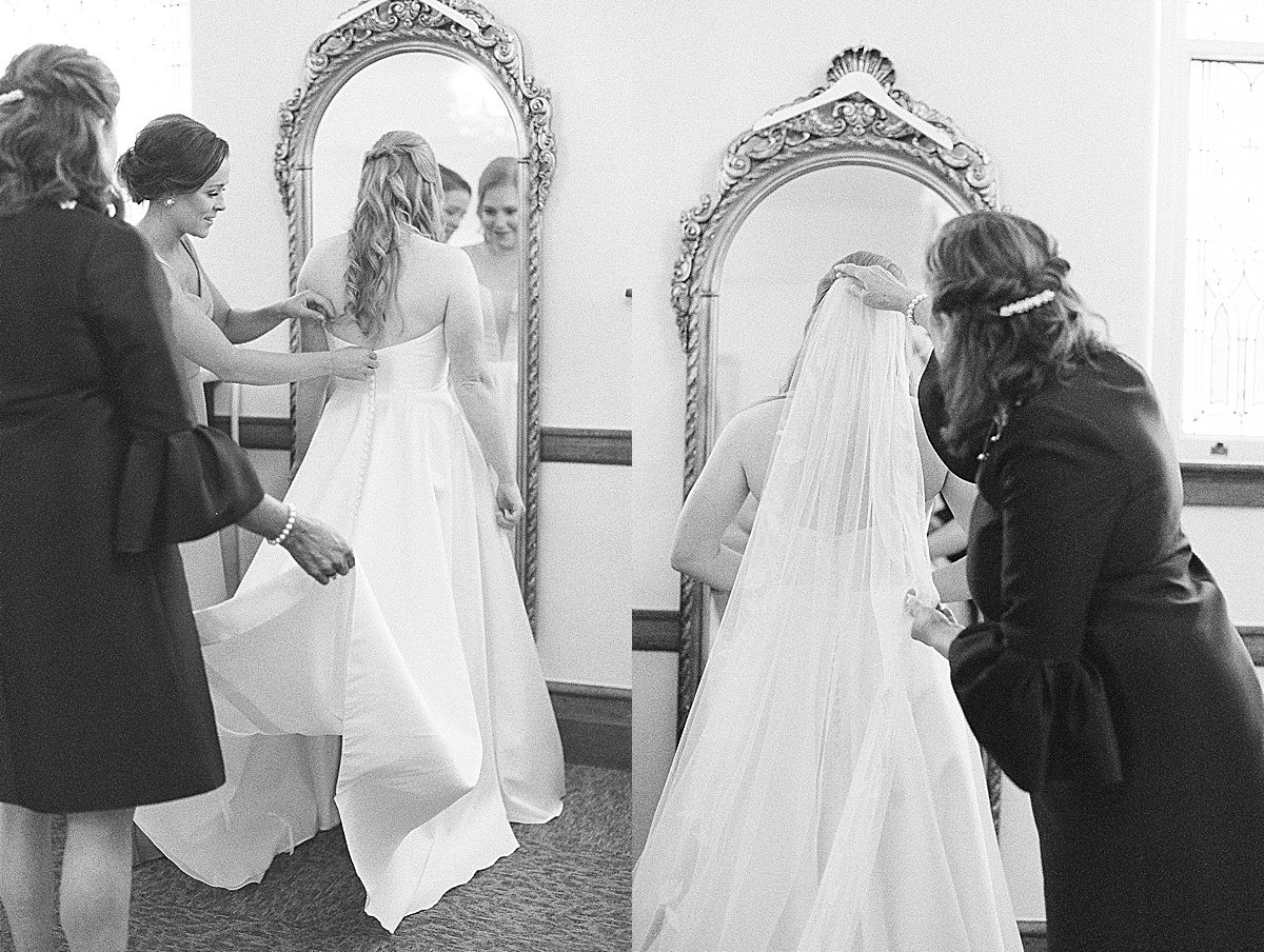 Black and White of Bride Getting Dressed Photos