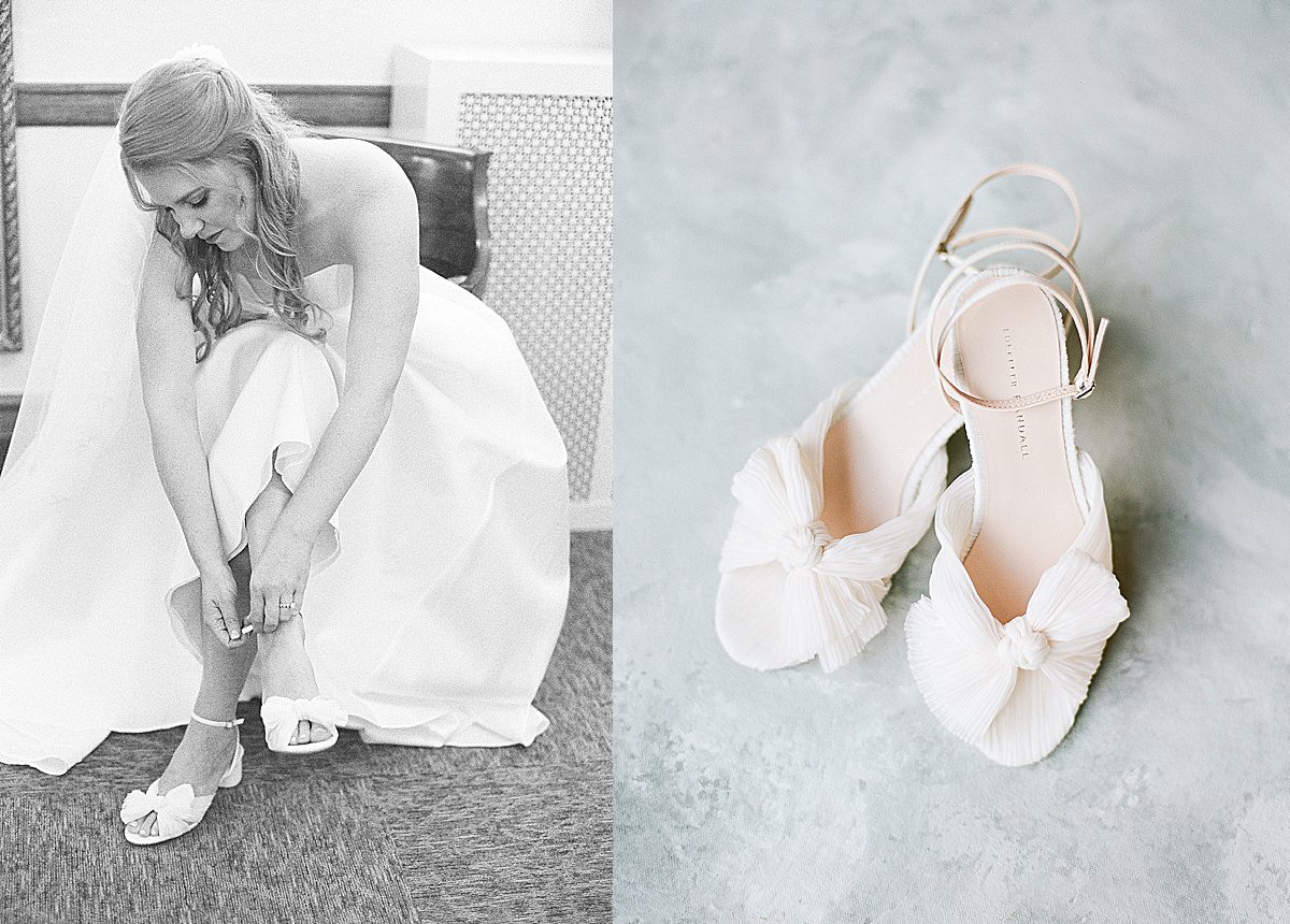 Bride Putting On Shoes and Detail of Shoes Photos