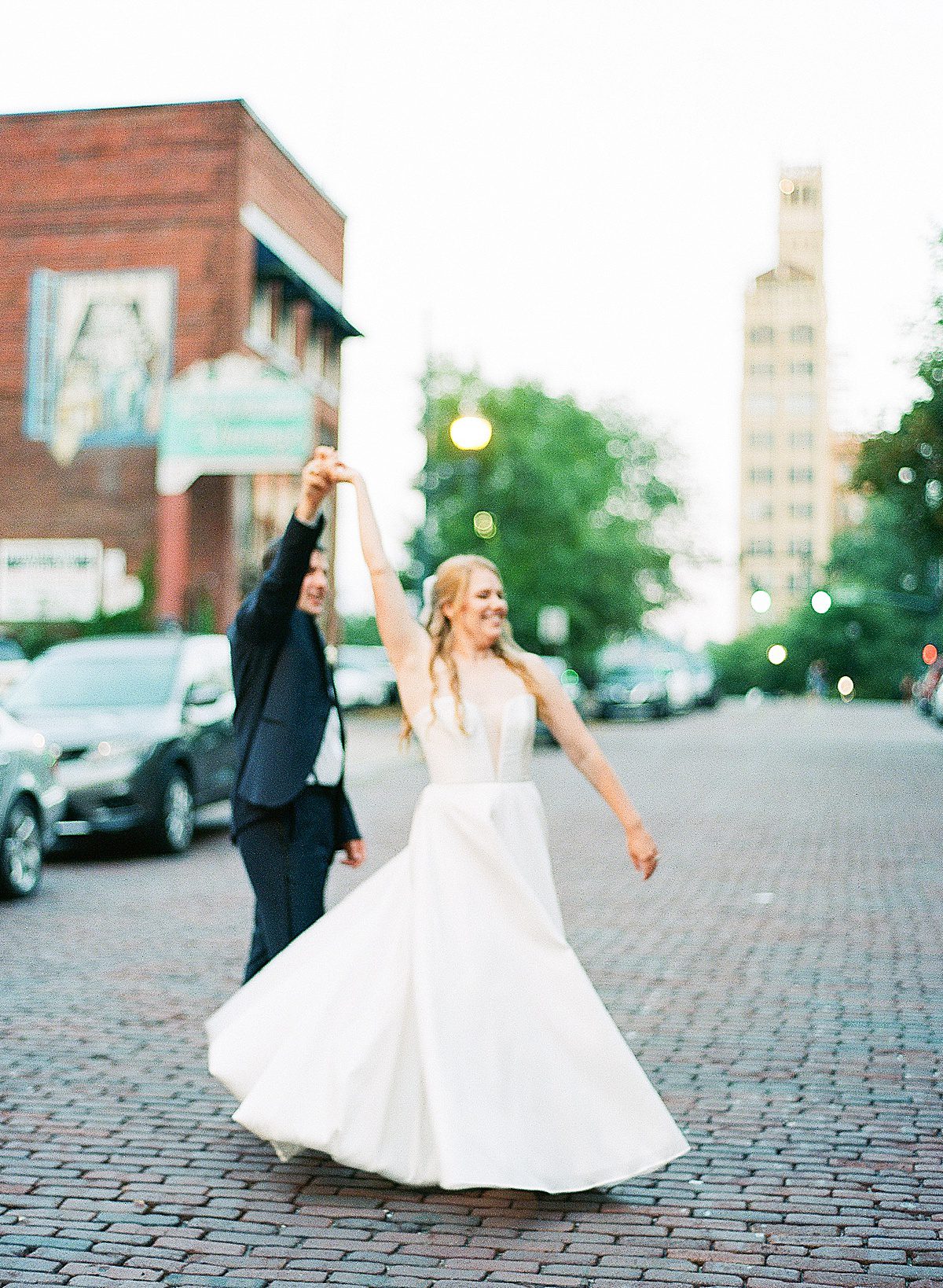 Asheville North Carolina Wedding Bride and Groom Dancing in Street Photo