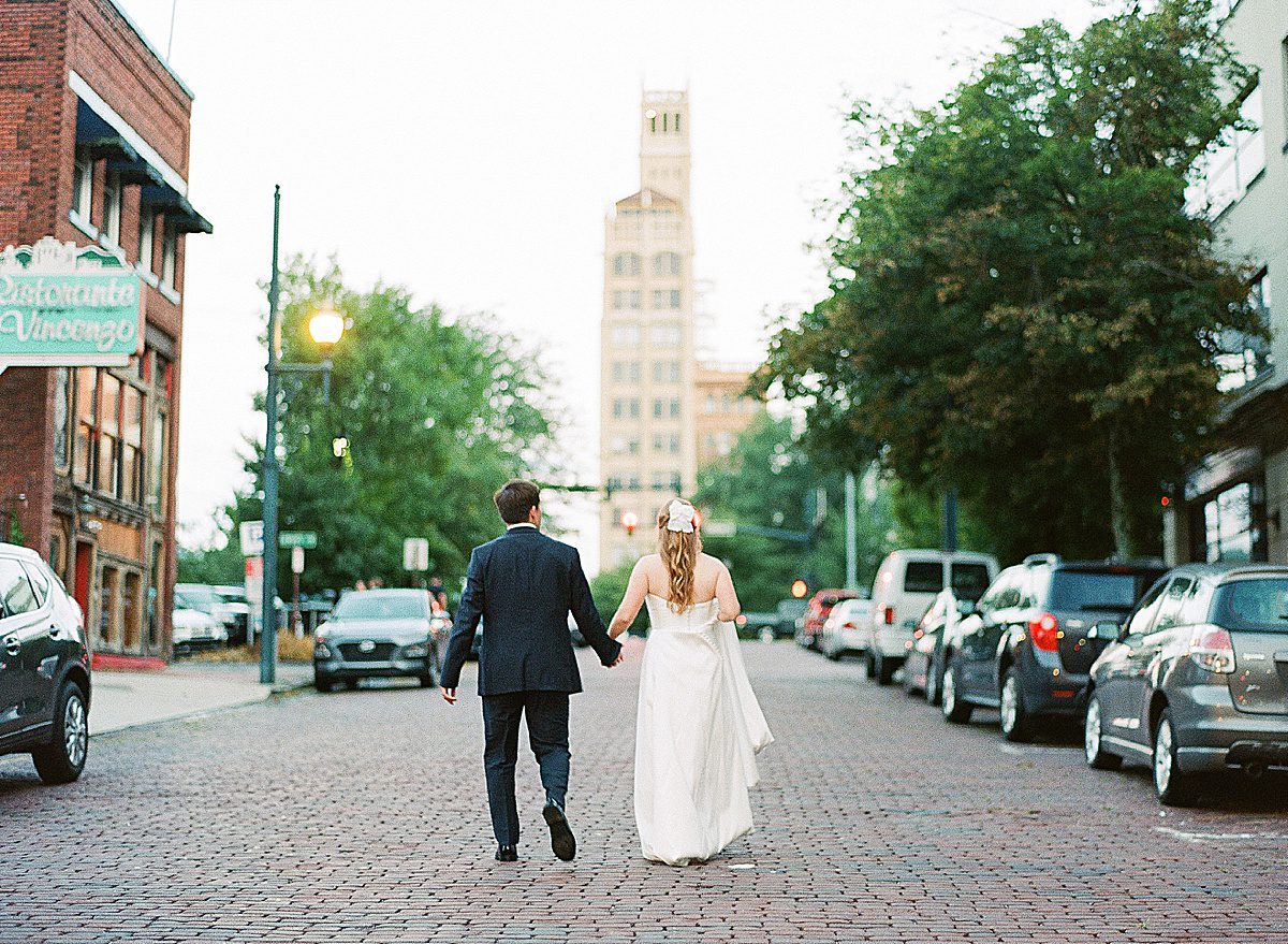Asheville North Carolina Wedding Bride and Groom in Street Photo