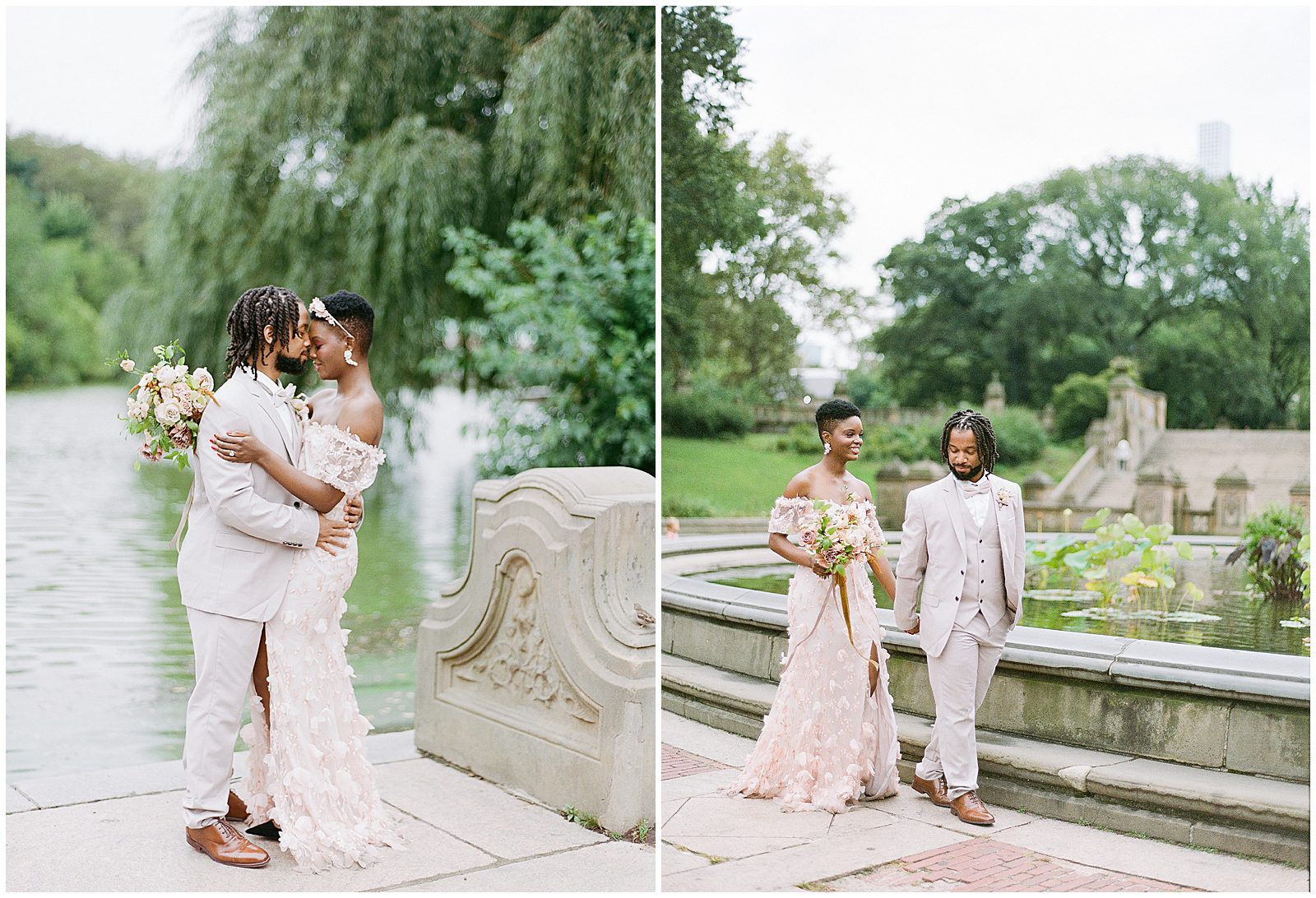 Bride and Groom Central Park Wedding at Bethesda Fountain Photos