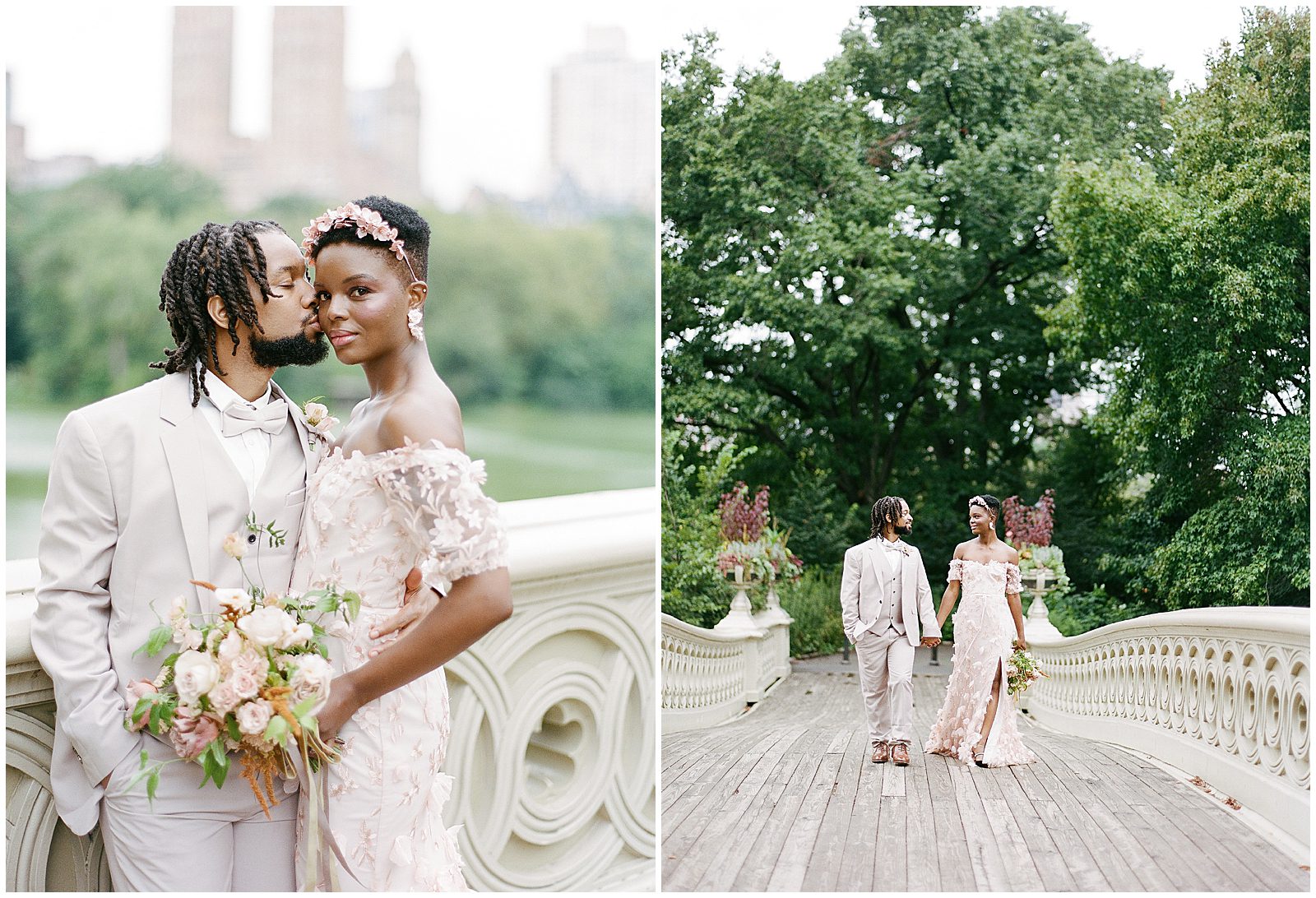 Central Park Wedding Bride and Groom on Bow Bridge Photos