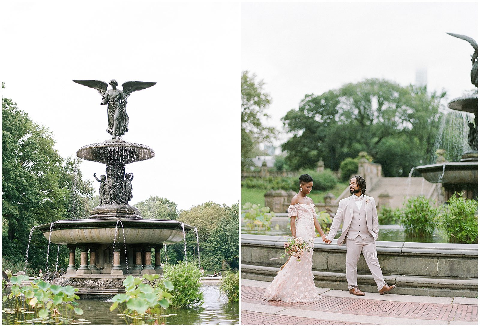 Central Park Wedding Bride and Groom at Bethesda Park Fountain Photos
