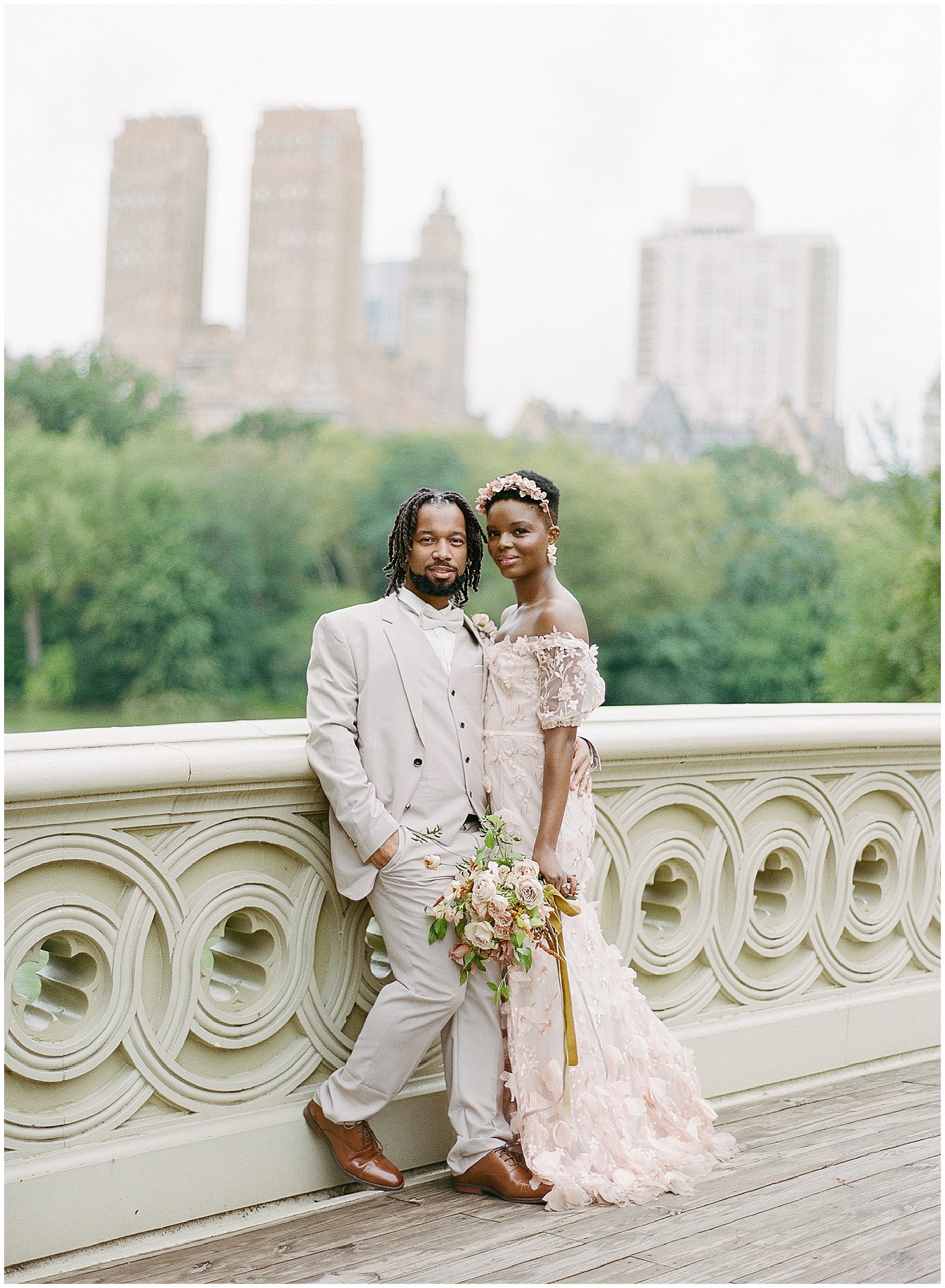 Central Park Wedding Bride and Groom on Bow Bridge Photo