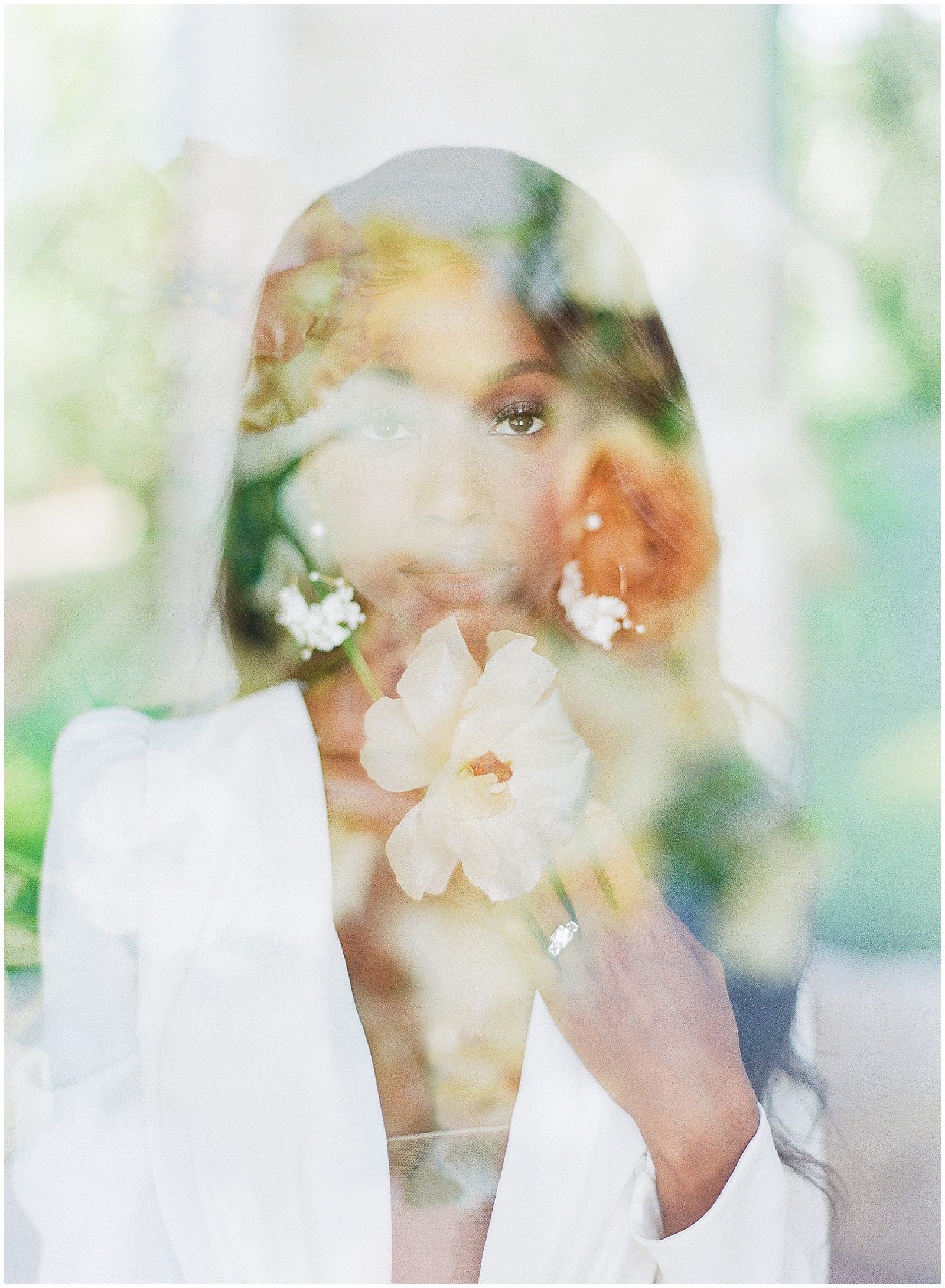 Double Exposure Photo of Bride and Flowers Photo