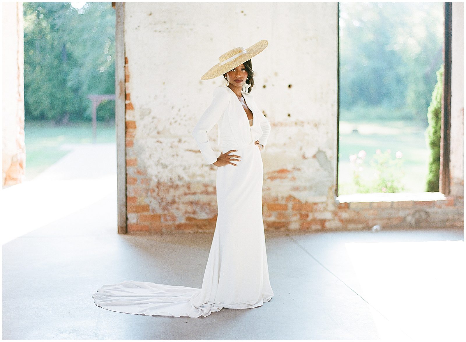 Charlotte NC Bridal Session Bride in Straw Hat Photo