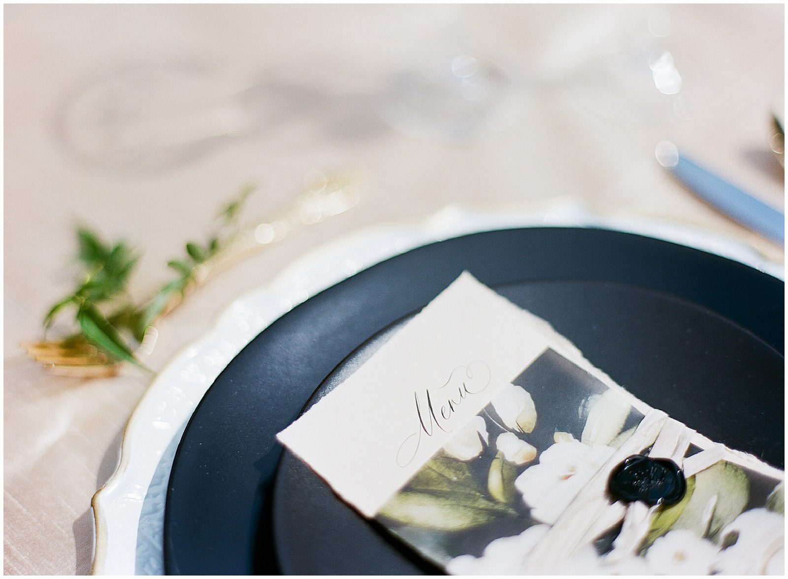 Wedding Reception Table Plates with Menu Photo