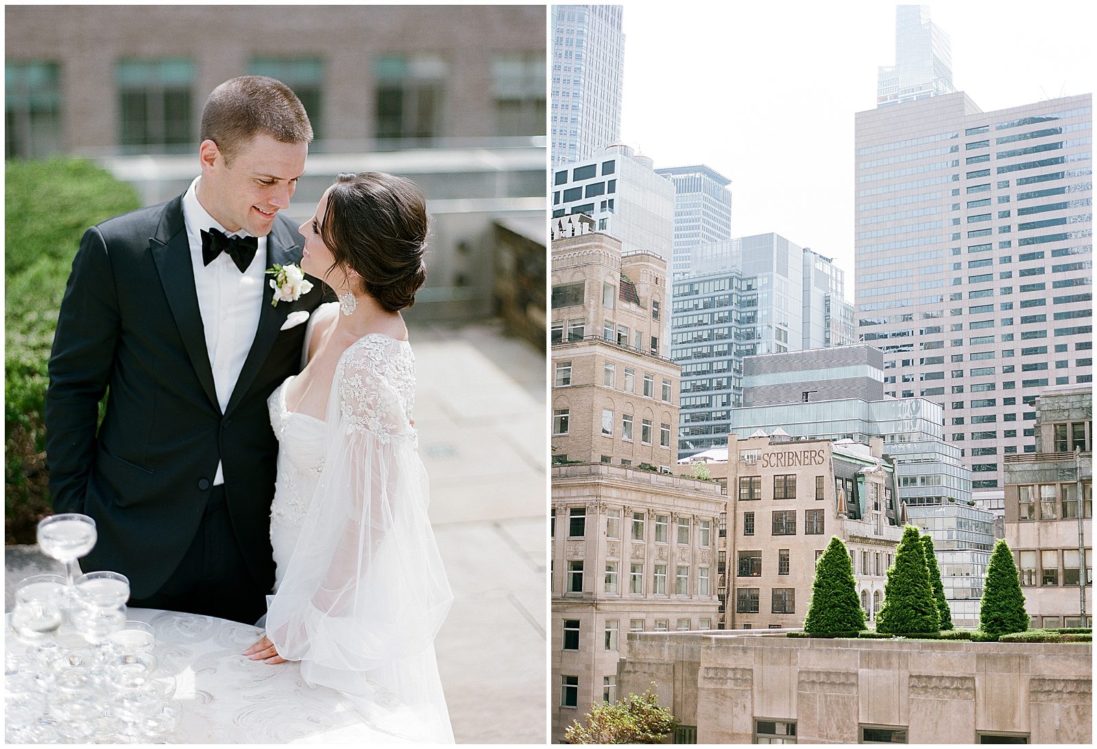 Bride and Groom at Champagne Tower and New York City View Photos