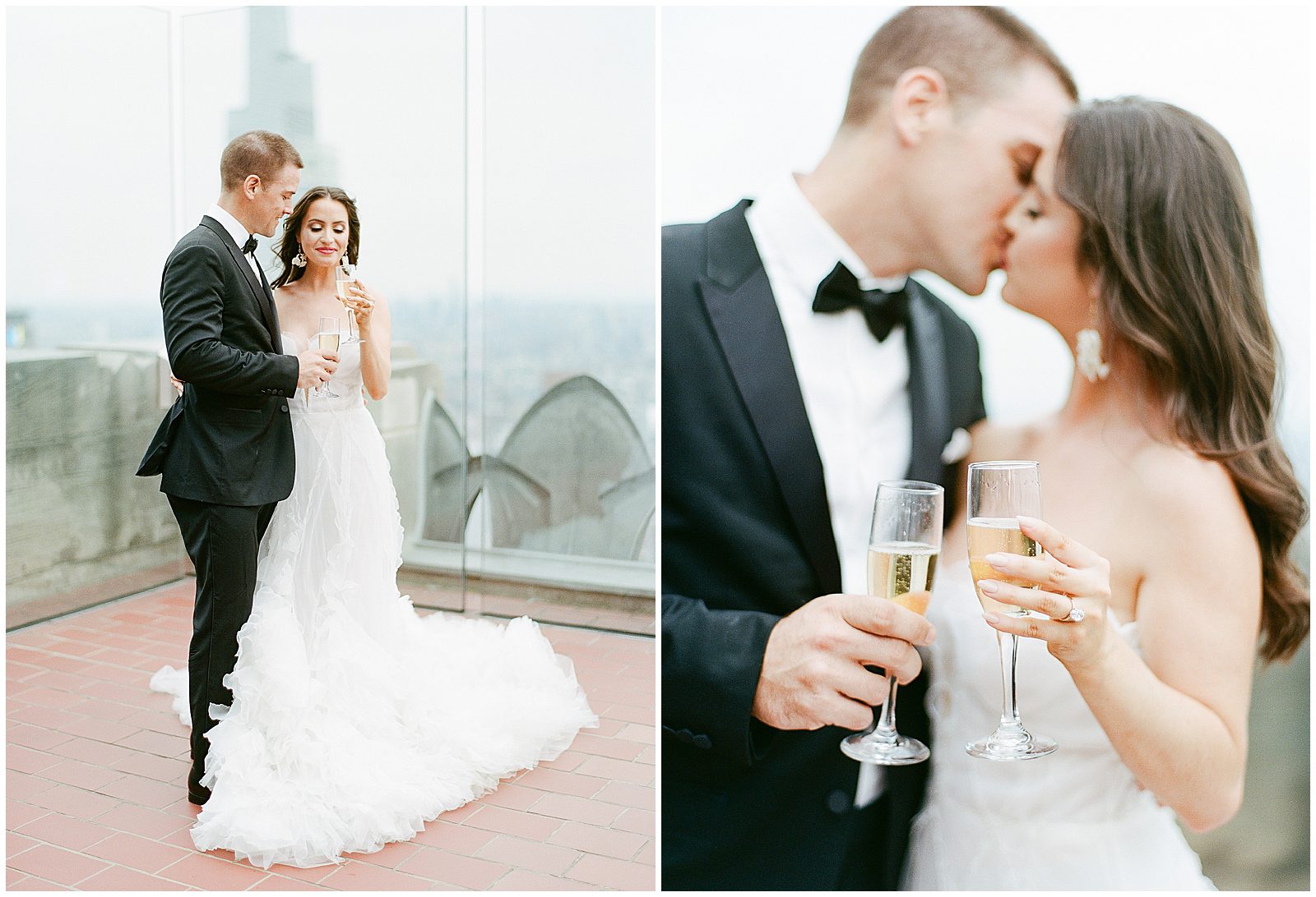 Bride and Groom Drinking Champagne at Top Of The Rock Photos