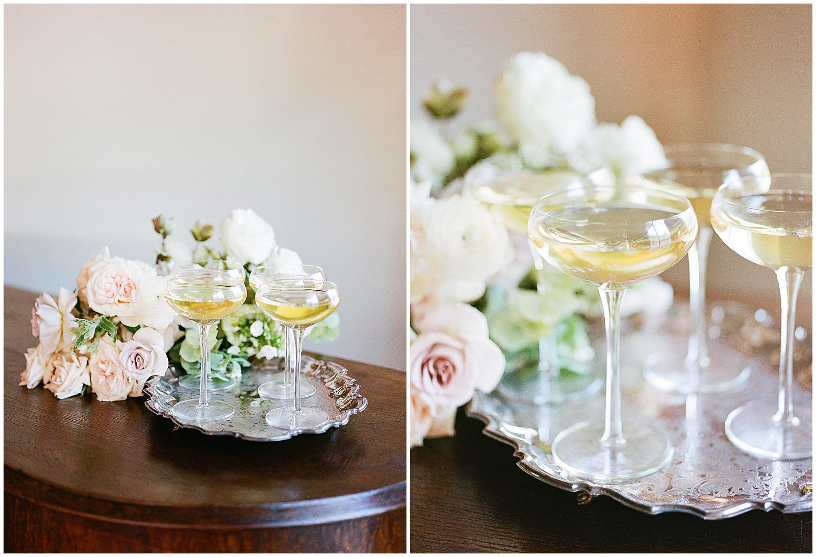 Champagne on Tray with Flowers Photo