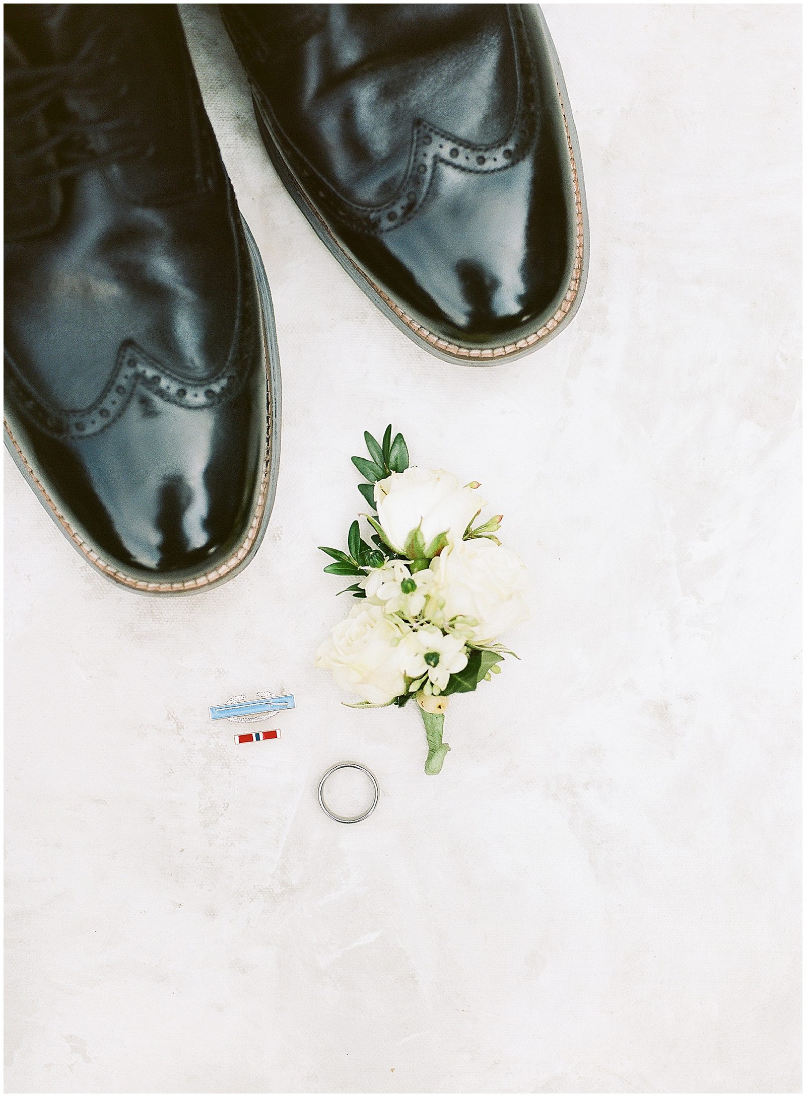 Grooms Details Shoes Boutonnieres and Ring Photo