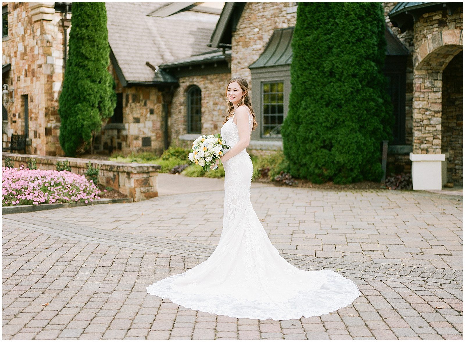 The Cliffs at Walnut Cove Bride in Front of Clubhouse Photo