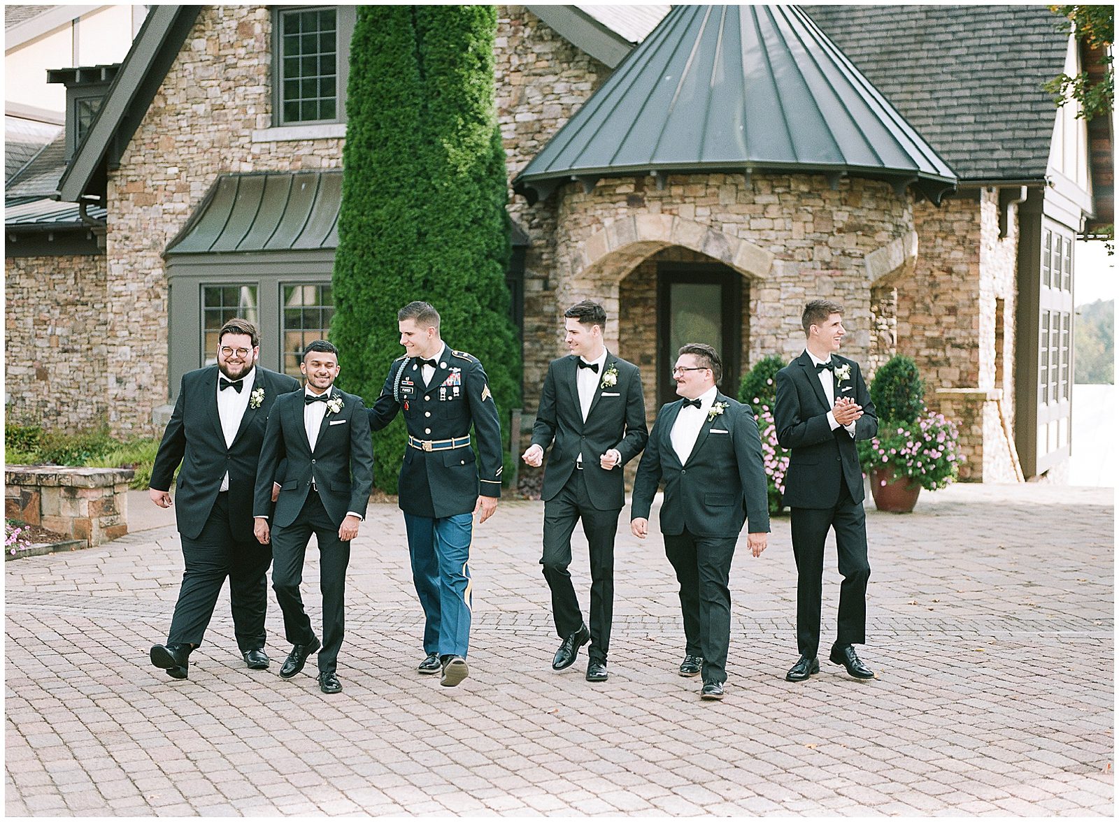 The Cliffs at Walnut Cove Groom Walking with Groomsmen Photo