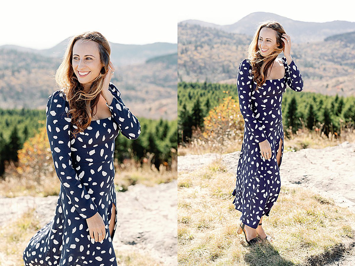 Gorgeous gal in Blue and White Dress on NC Blue Ridge Parkway Photos