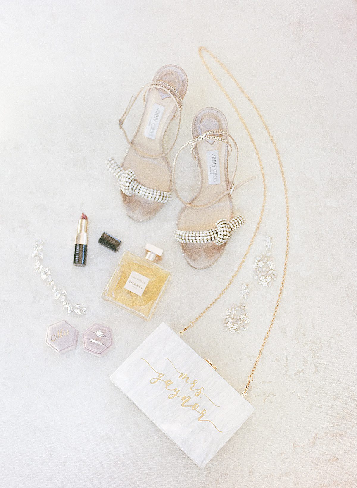 Bridal Details Shoes Lipstick Ring Perfume Photo