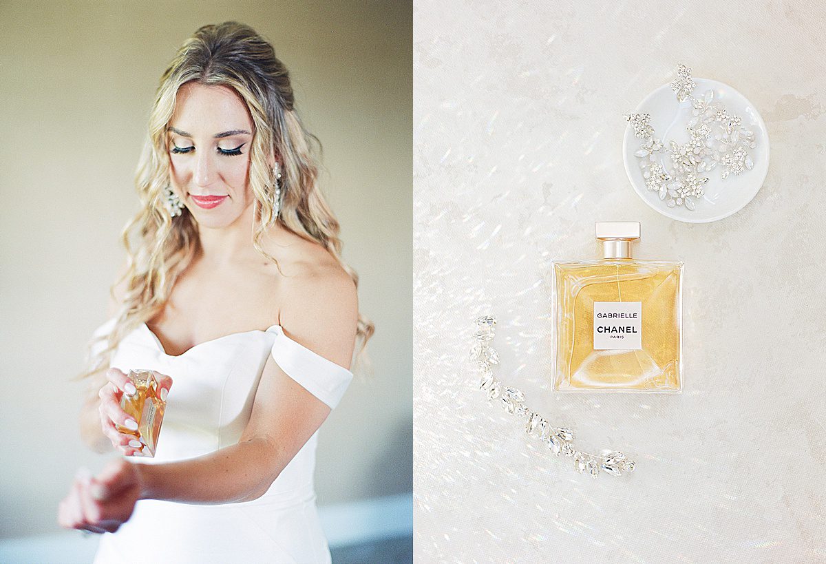 Bride Putting On Perfume and Perfume and Jewelry Photos