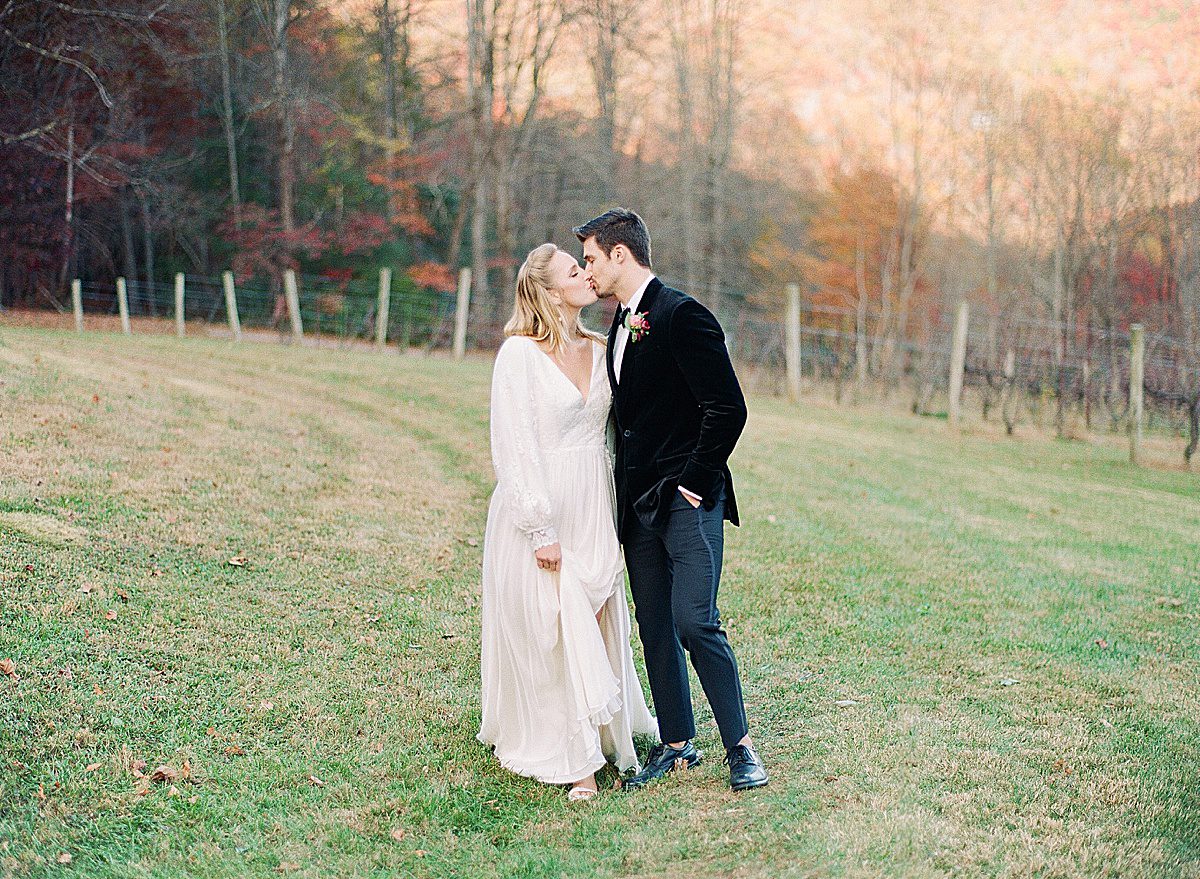 Vineyards at Betty's Creek Wedding Bride and Groom Kissing Photo