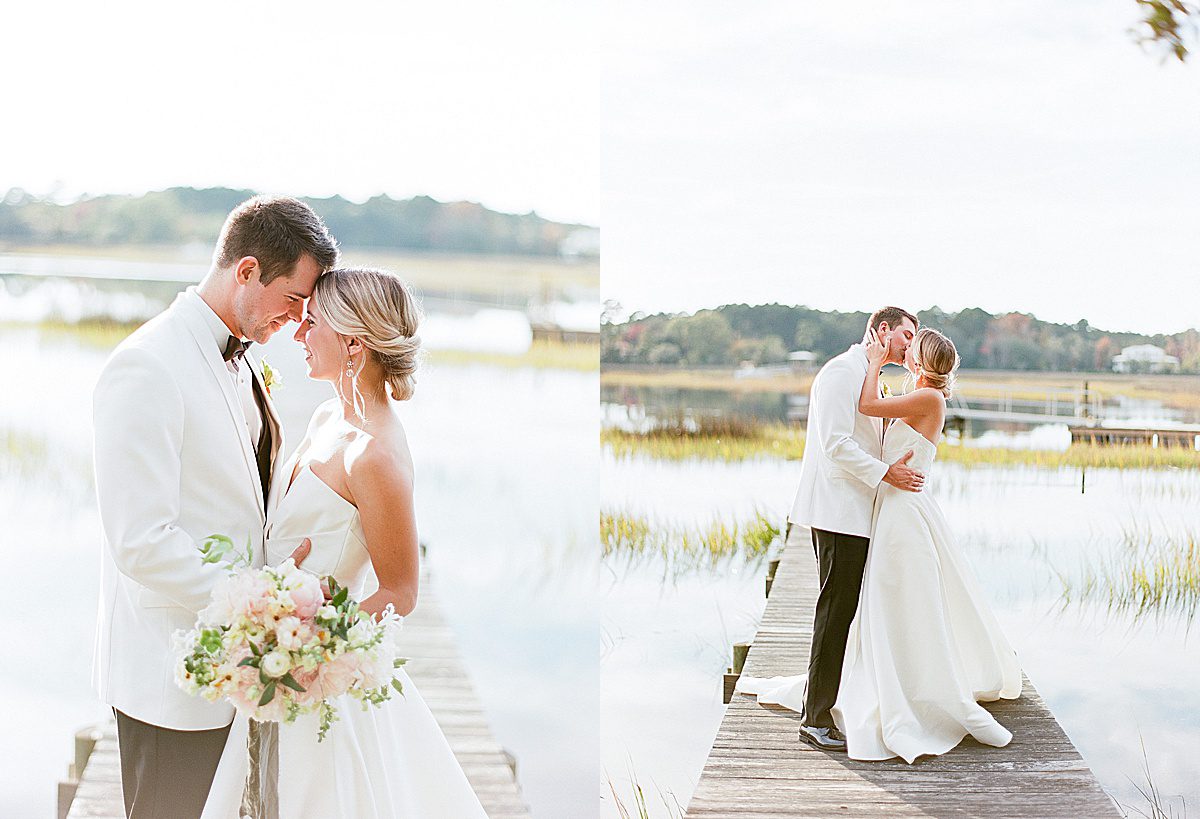 Bride and Groom Nose to Nose and Kissing Photos