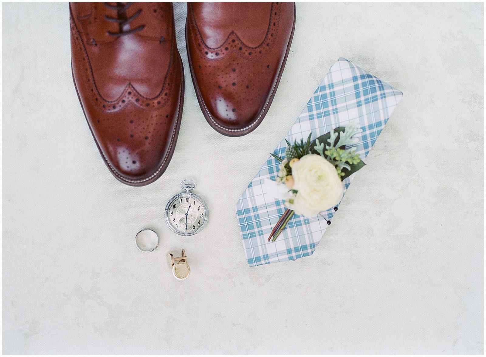 Grooms Details Shoes Watch Cufflinks Tie and Boutonniere Photo