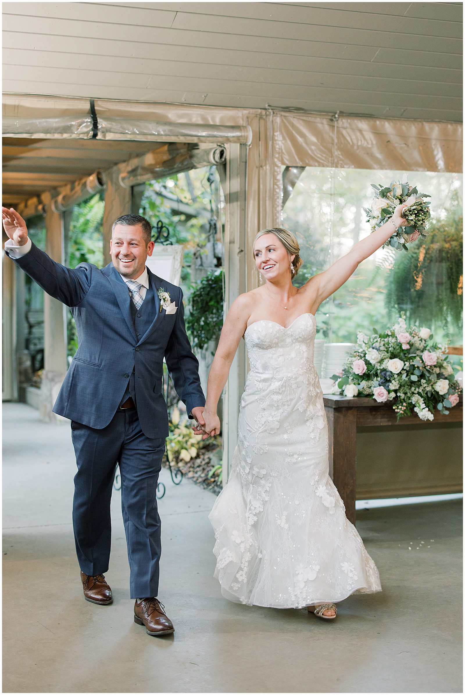 Fall Hawkesdene Wedding Bride and Groom Entering Reception Photo