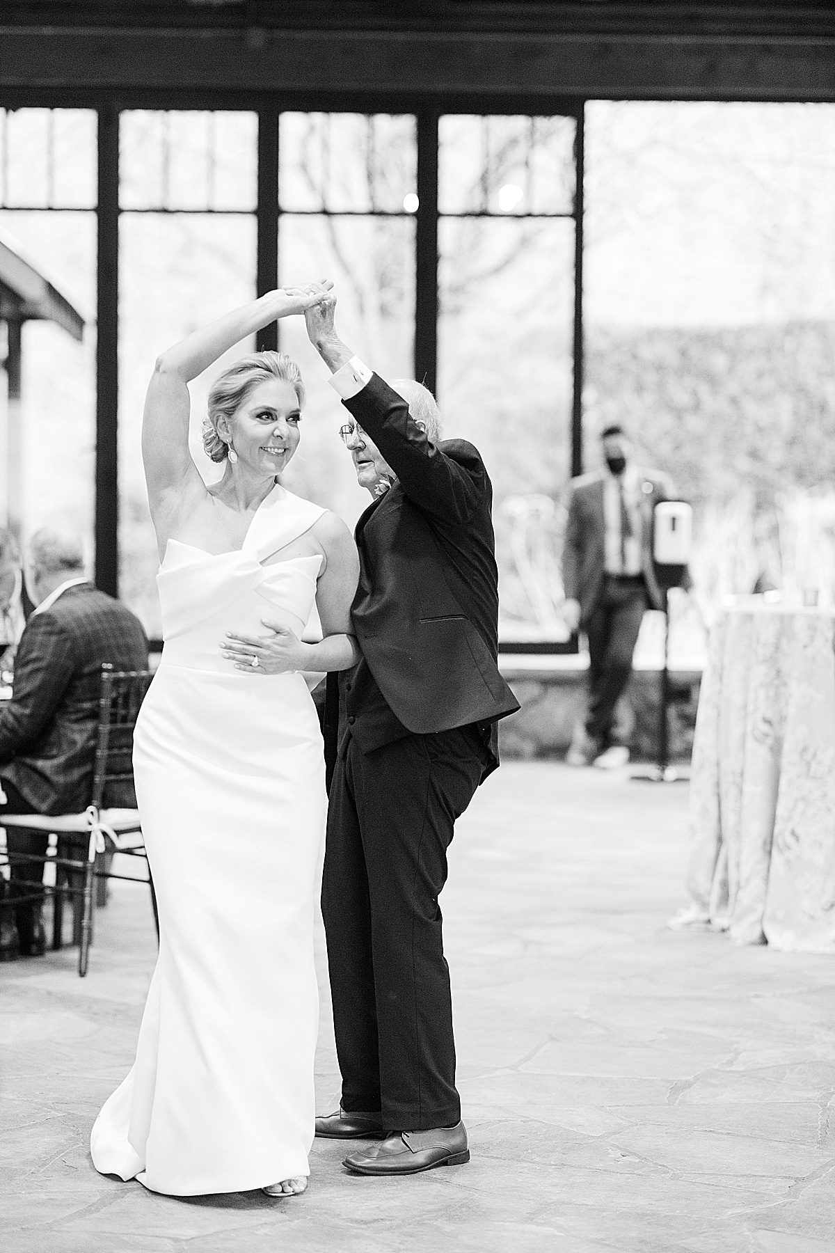 Bride Wearing Romona Keveža Gown Dancing with Her Dad Photo