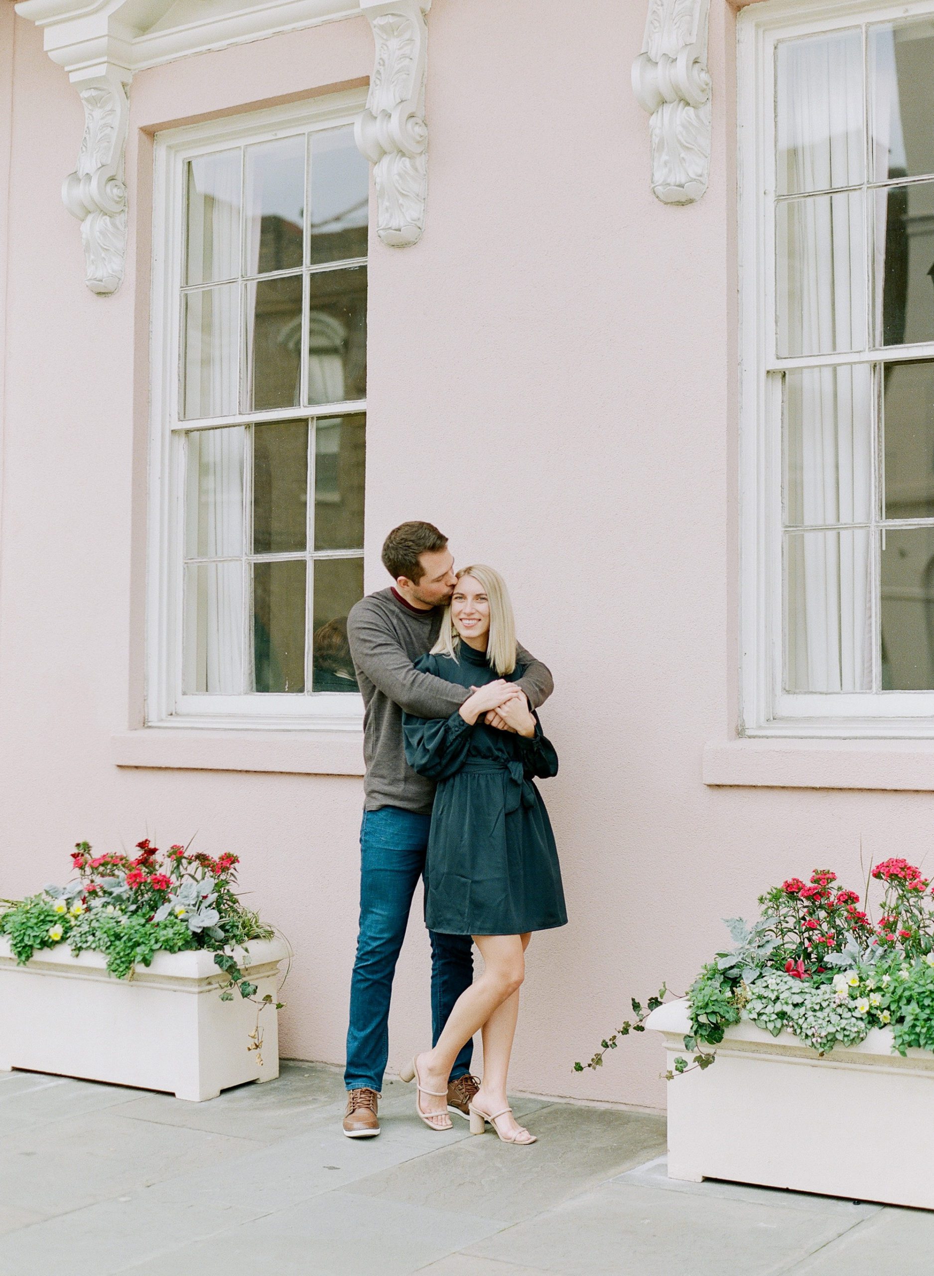 Charleston French Quarter Couple Hugging at Mills House Photo