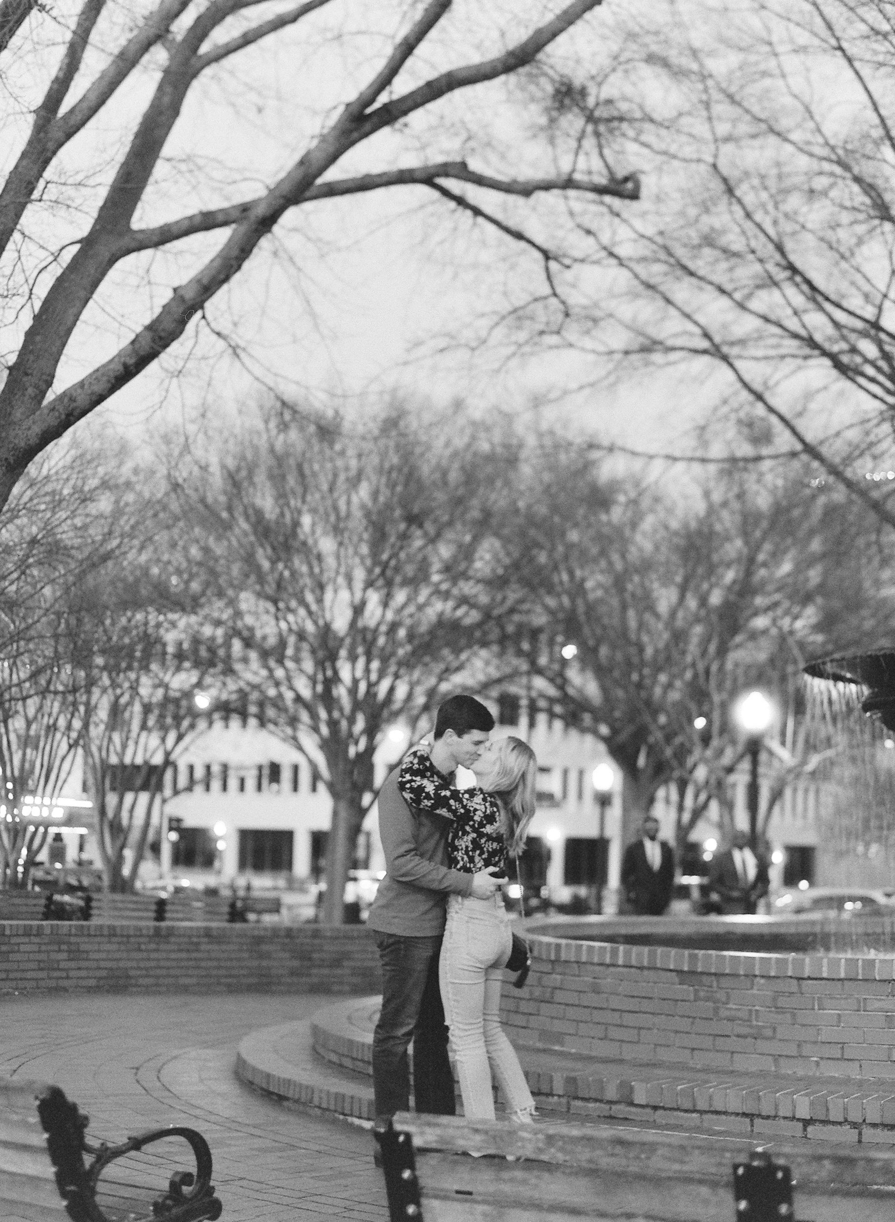Marietta Square Proposal Black and White of Couple Kissing Photo