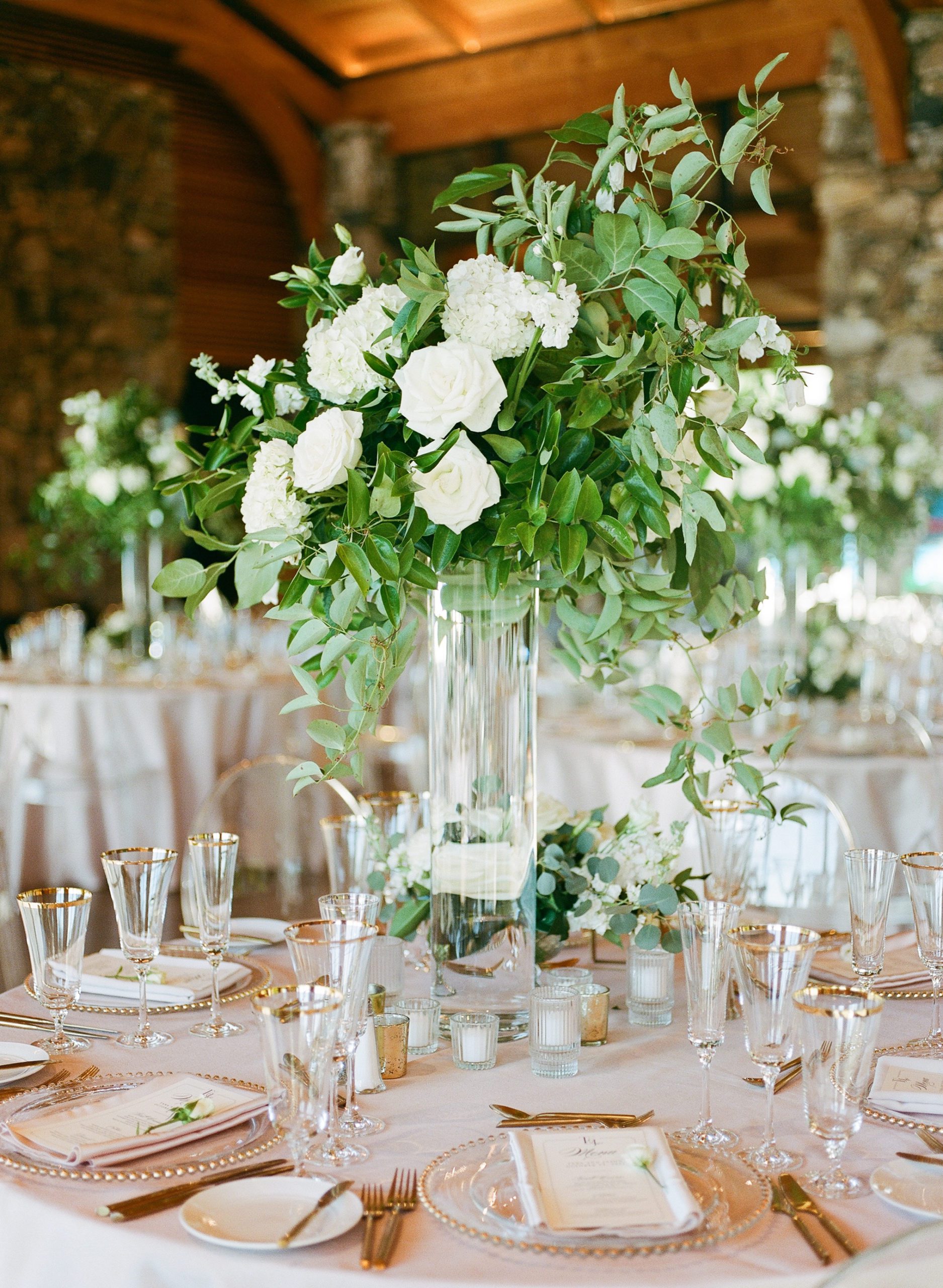 Wedding Reception Table Inspiration Tall White Centerpieces photo