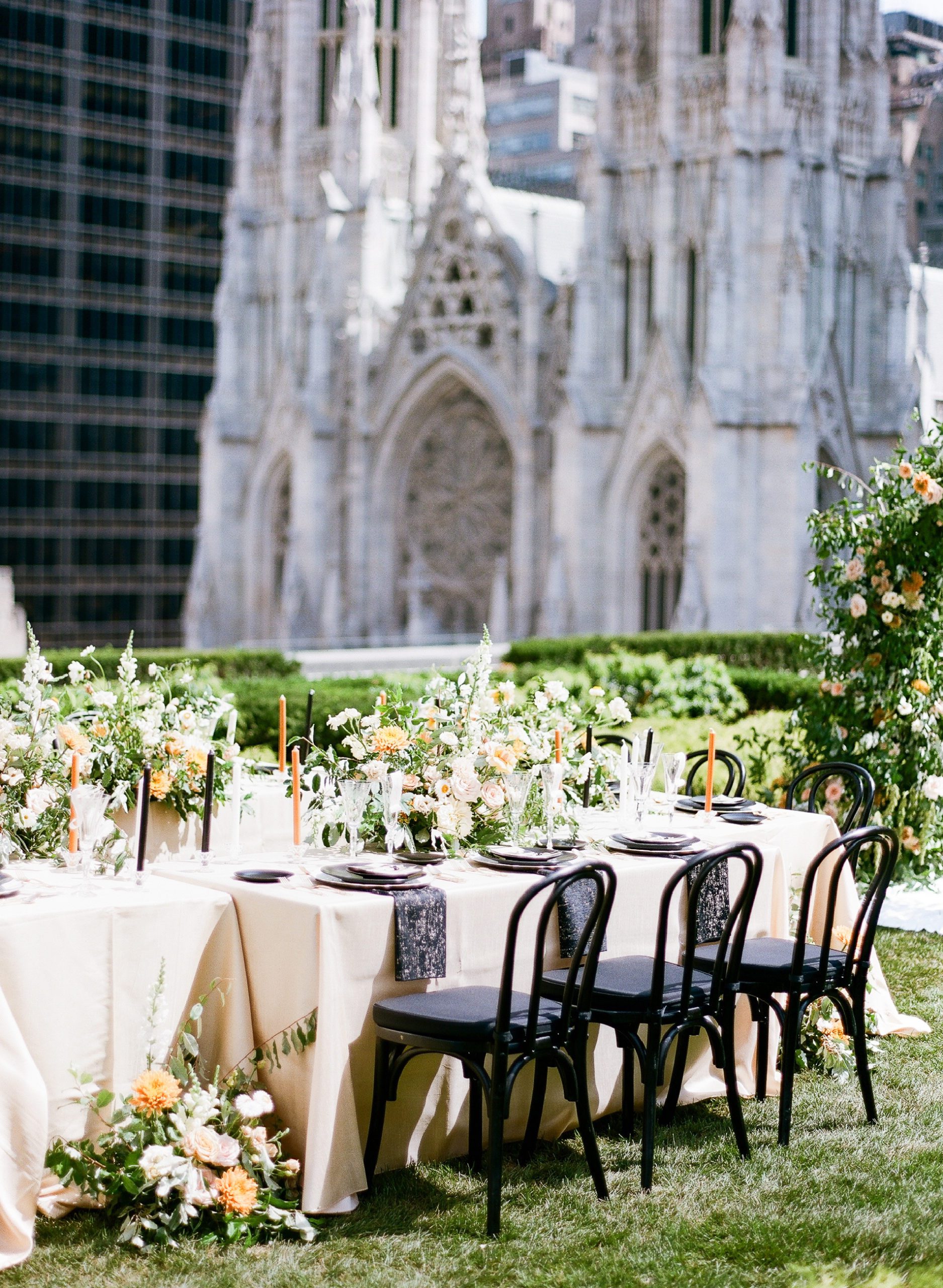 Wedding Reception Tables in New York City Rooftop wedding venue with Yellow Flowers Photo