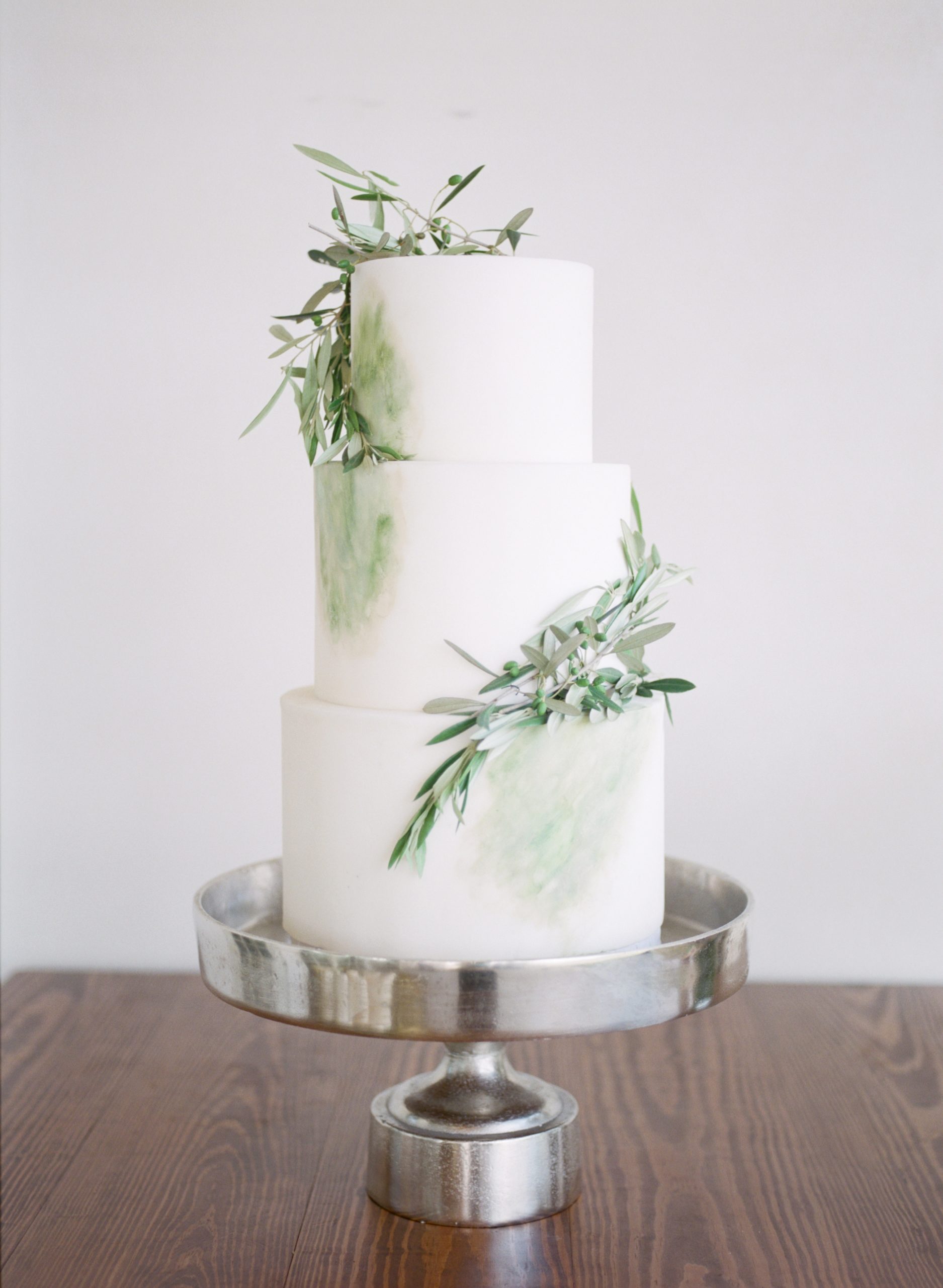 Wedding Cake Ideas White Cake with Green Olive Leaves Photo