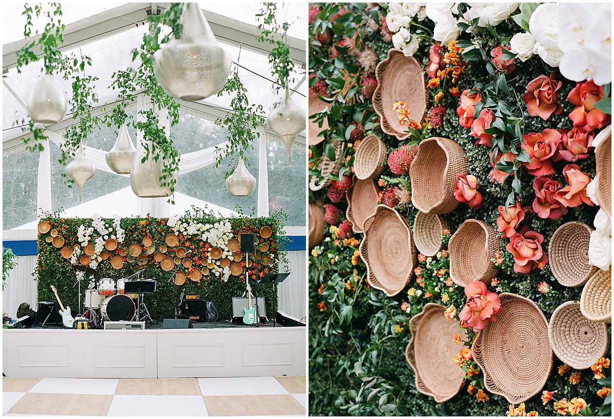 Wedding Reception Floral Installation with Baskets Photos