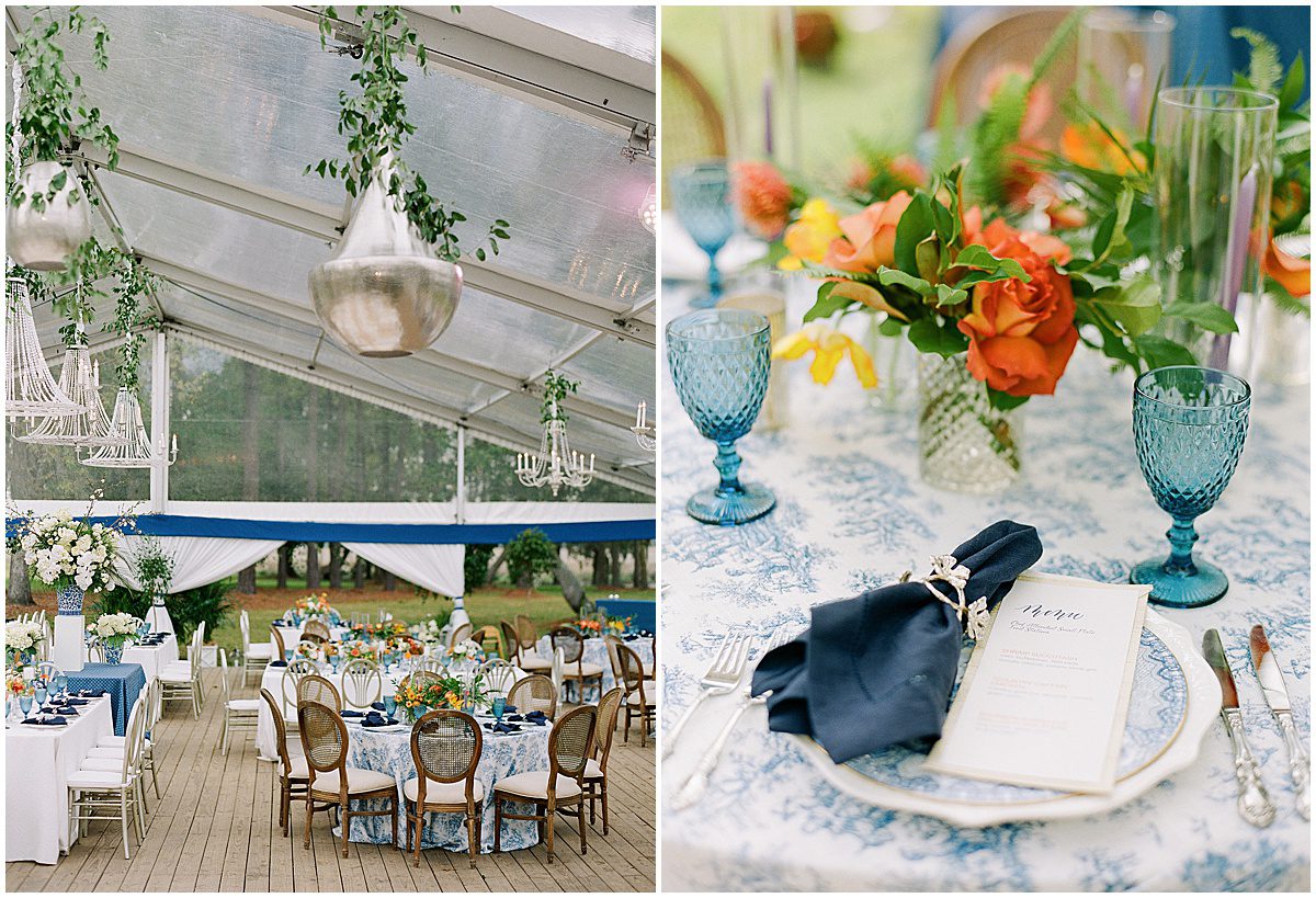 Blue Toile Wedding Reception Design by Fox Events
