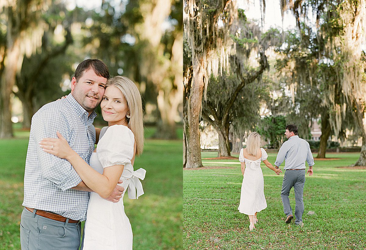 Couple Hugging and Holding Hands in the Spanish Moss Trees Photos