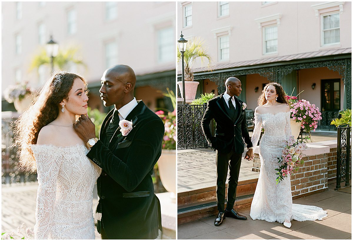 Bride and Groom at rooftop wedding in Charleston Photos
