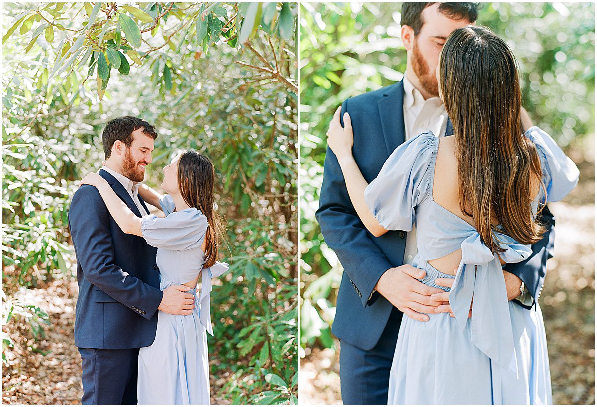 Couple Hugging in the Woods Surrounded by Rhododendron Photos