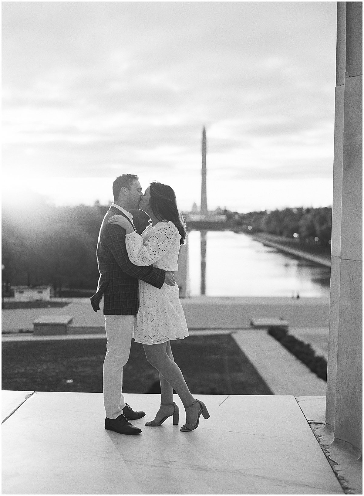 Black and White of Couple Kissing at National Mall Photo