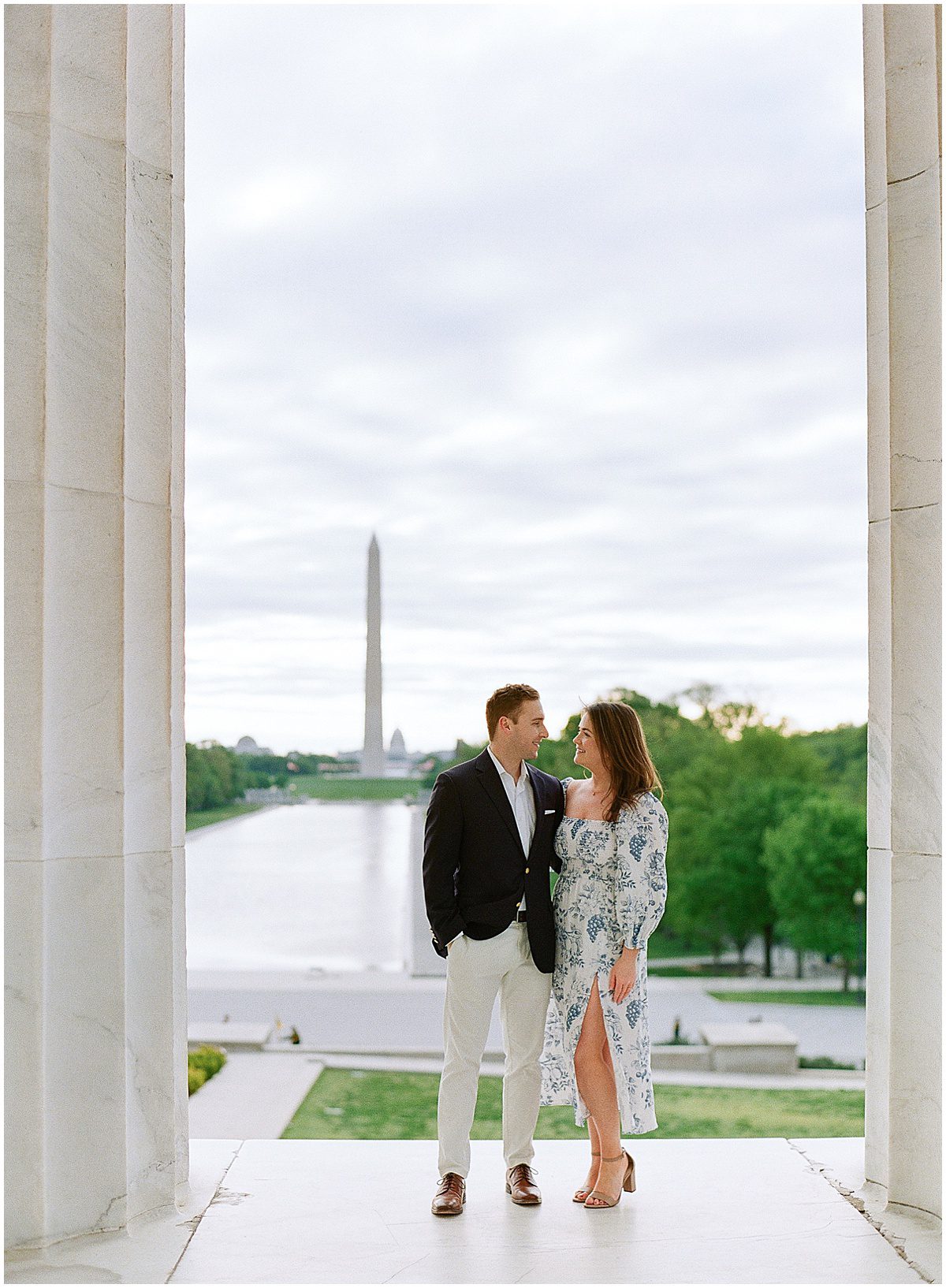 National Mall Engagement Session Photo of Couple Hugging