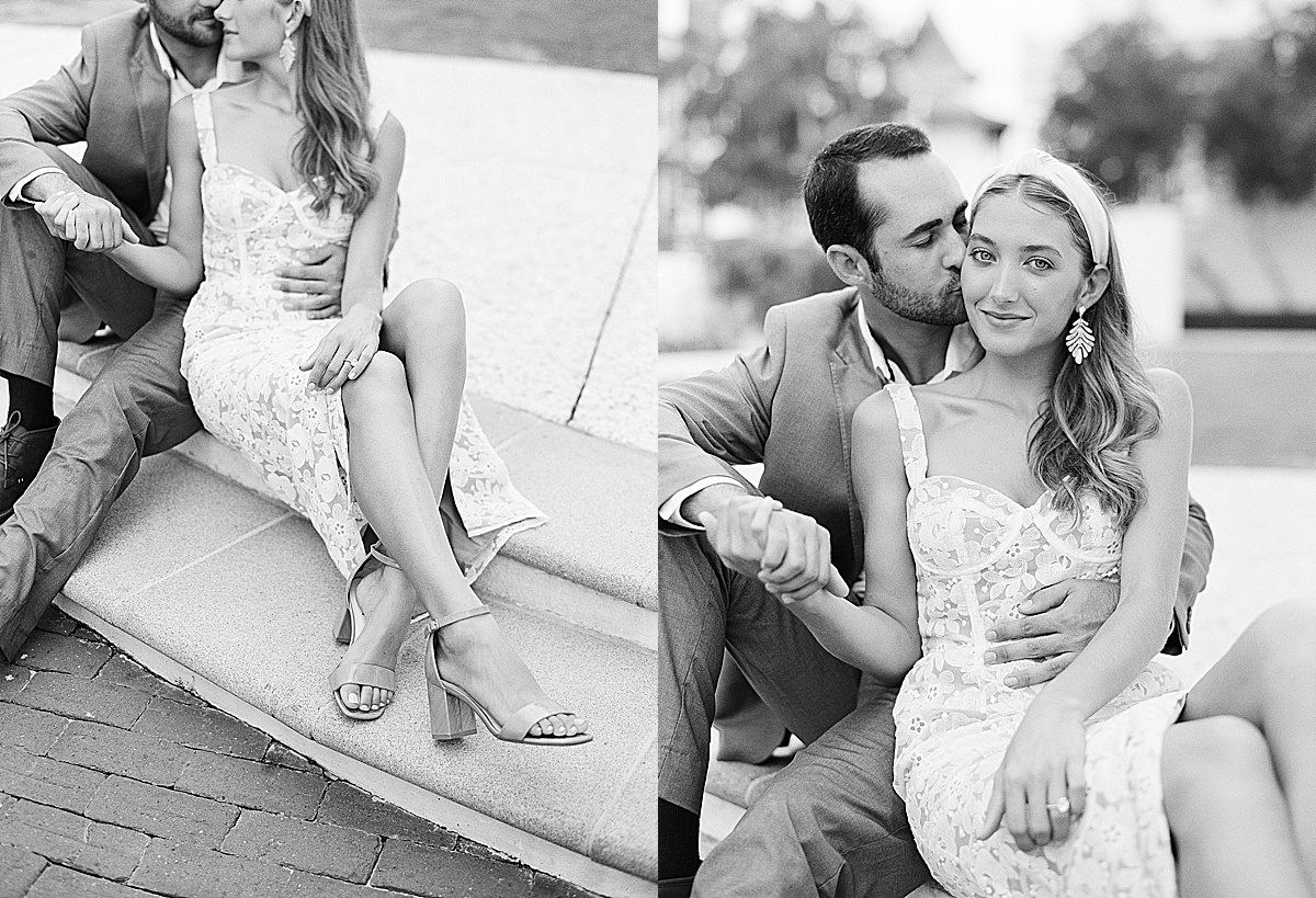 Black and White of Couple Sitting on Stairs in Rosemary Beach Photos