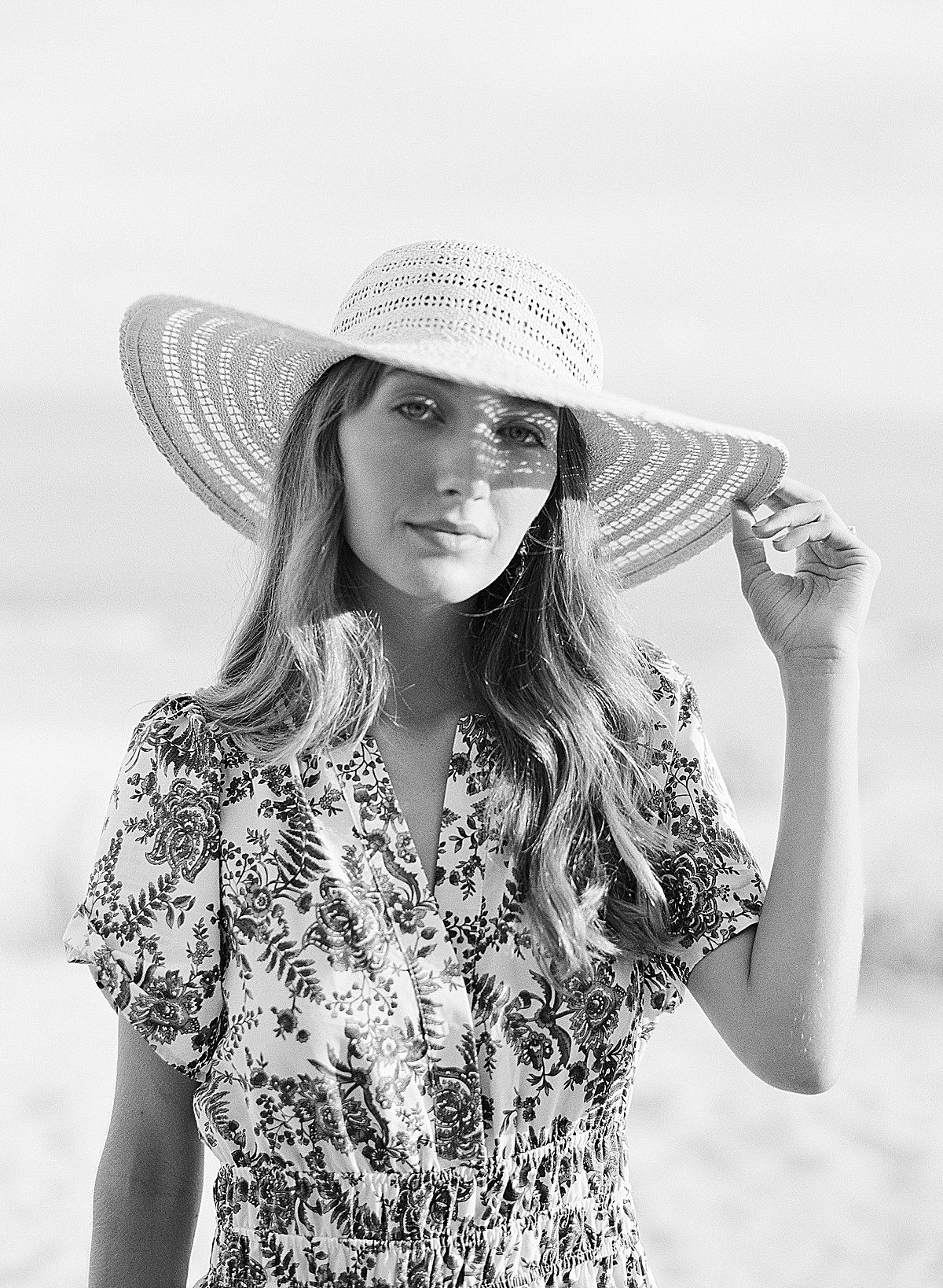 Black and White of Bride to Be in Hat Photo