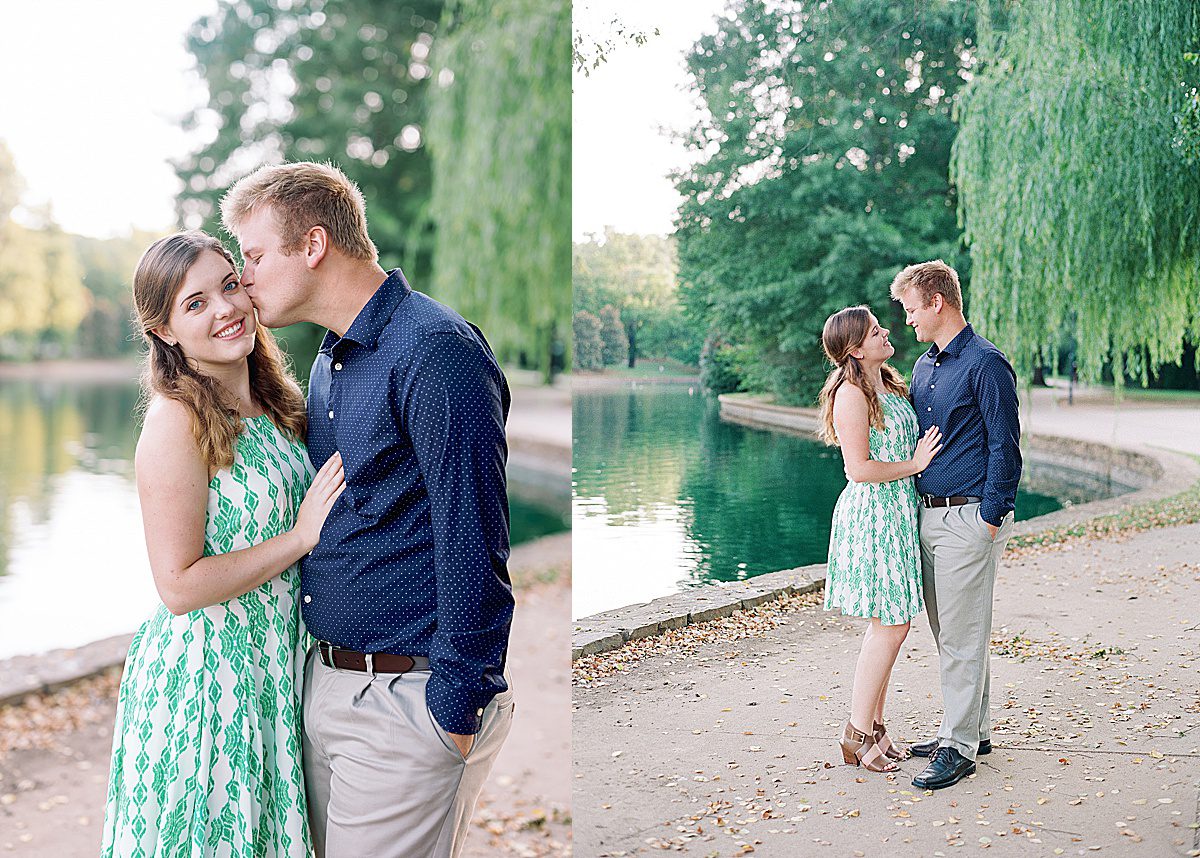 Couple Hugging and Kissing at Charlotte NC Freedom Park Engagement Session Photos