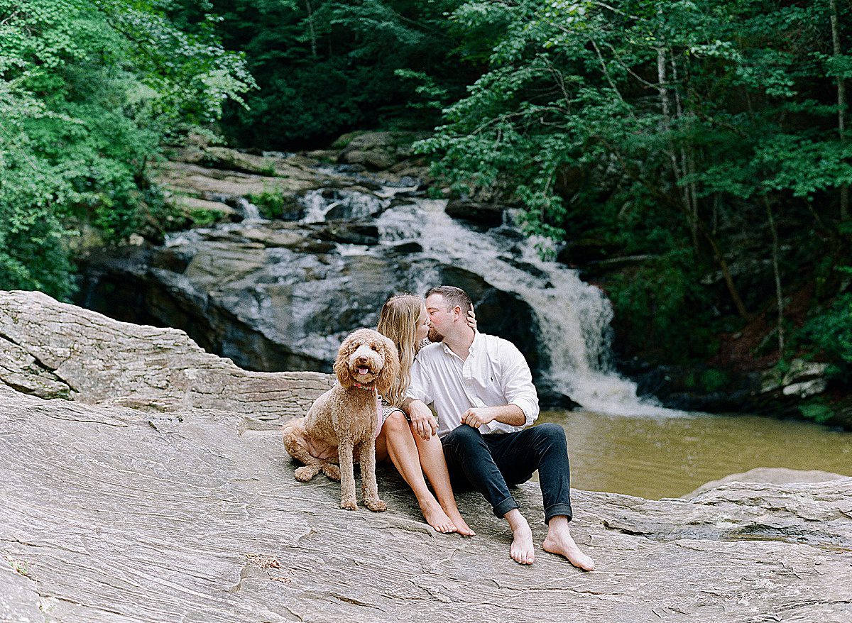 Couple Kissing with Doodle at Waterfall Photo