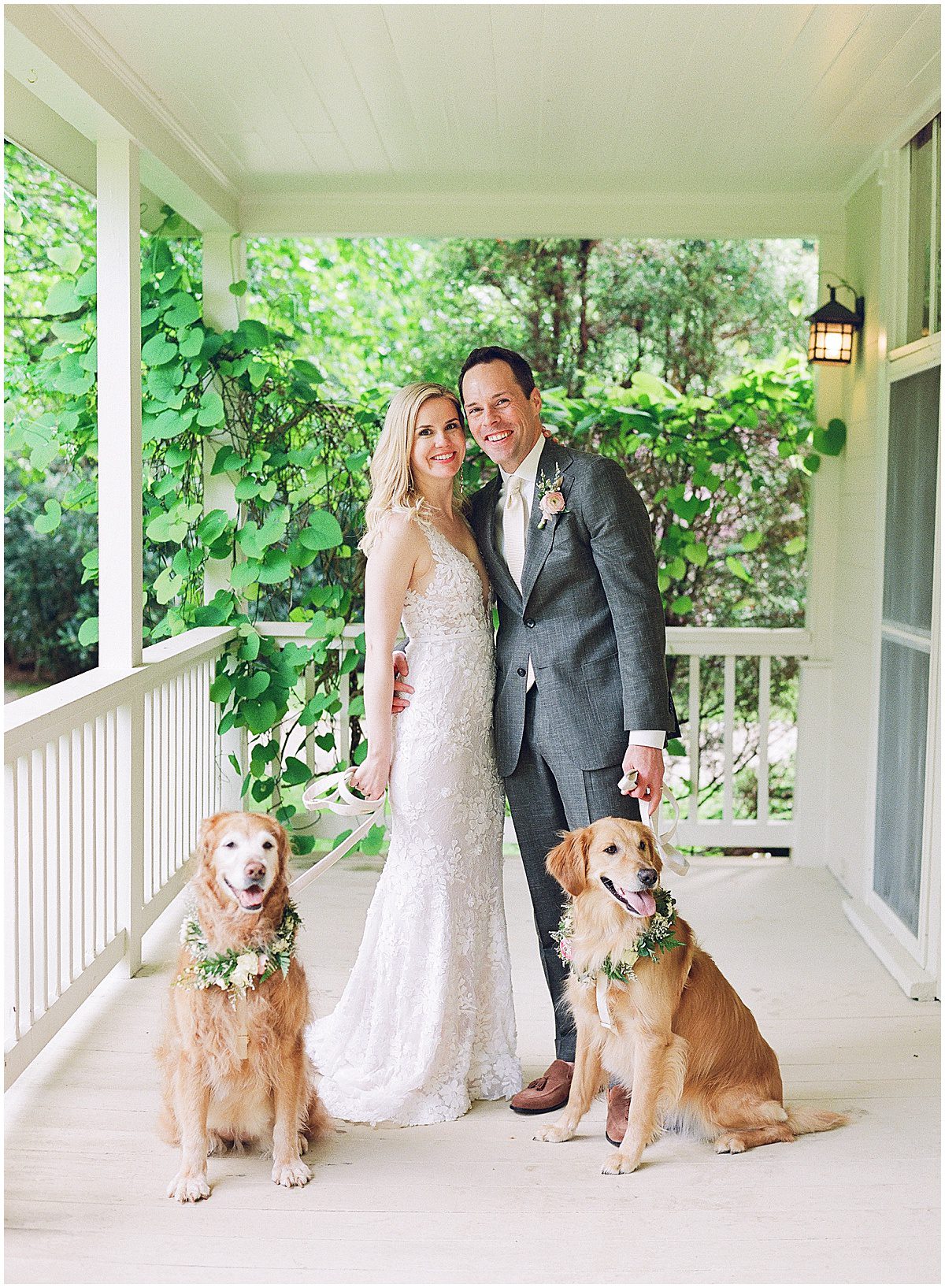 Hutchinson House Wedding Bride and Groom with Dogs Photo