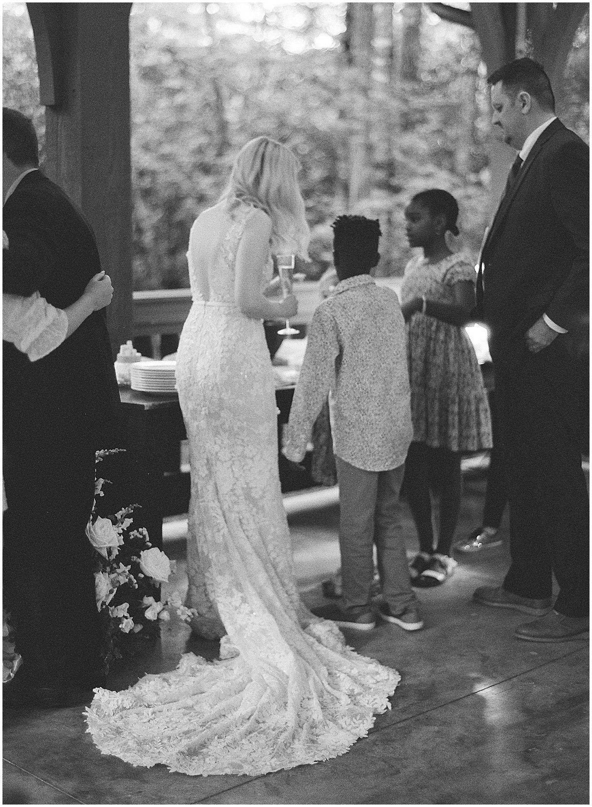 Hutchinson House Wedding Black and White of Bride from behind Photo