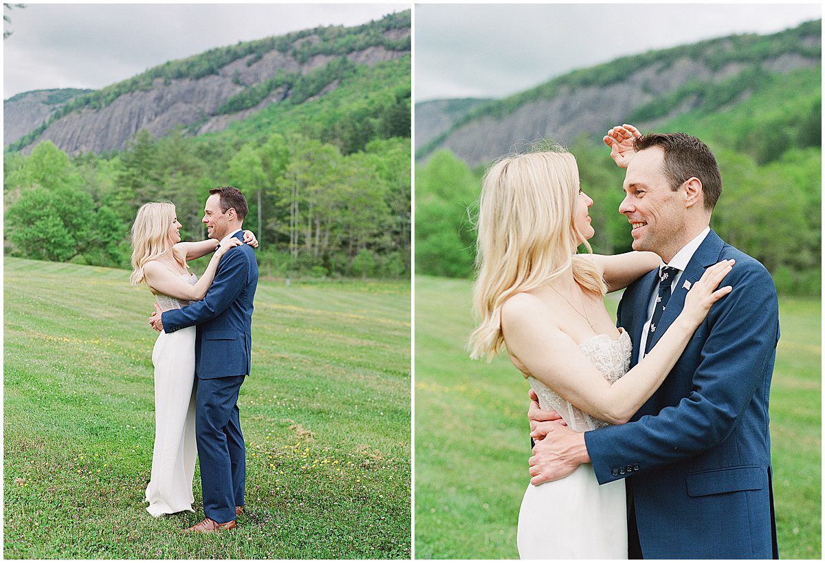 Bride and Groom Hugging at Lonesome Valley in Cashiers NC Photo