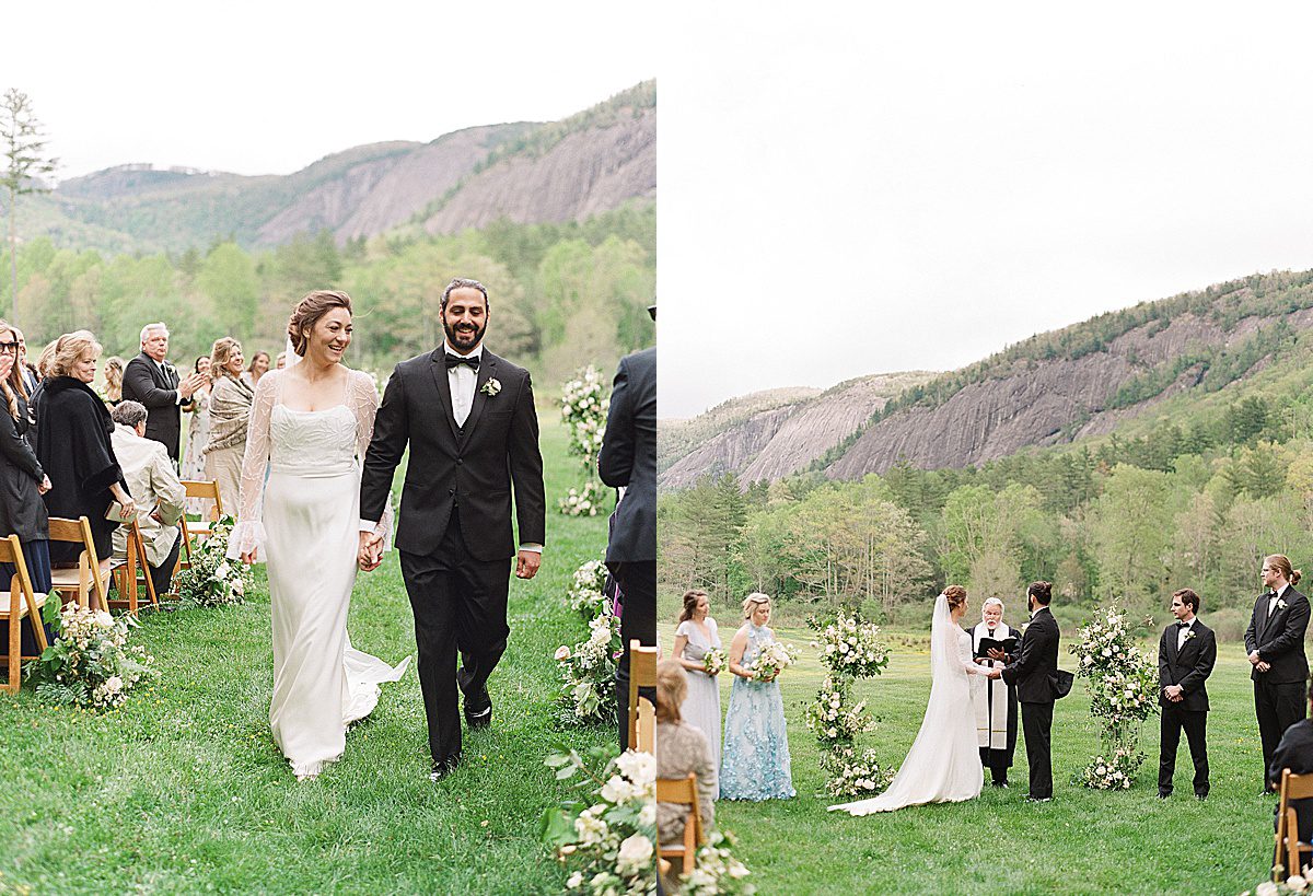 Bride and Groom Walking Down Aisle and at Alter at Their Lonesome Valley Wedding in Cashiers Photos