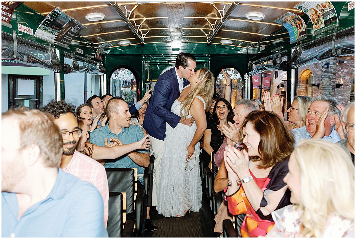 Bride and Groom Kissing on Trolley In Savannah GA Photo