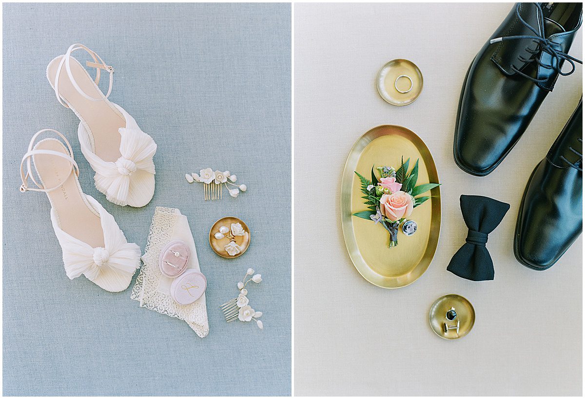Bride and Grooms Details Shoes Rings Flowers Tie Photos