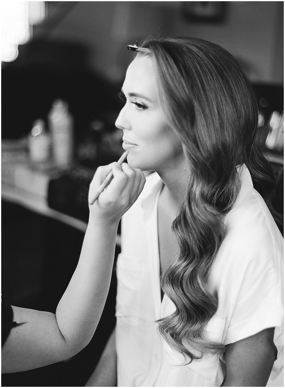 Black and White of Bride Getting Makeup at The Ridge Asheville Photo