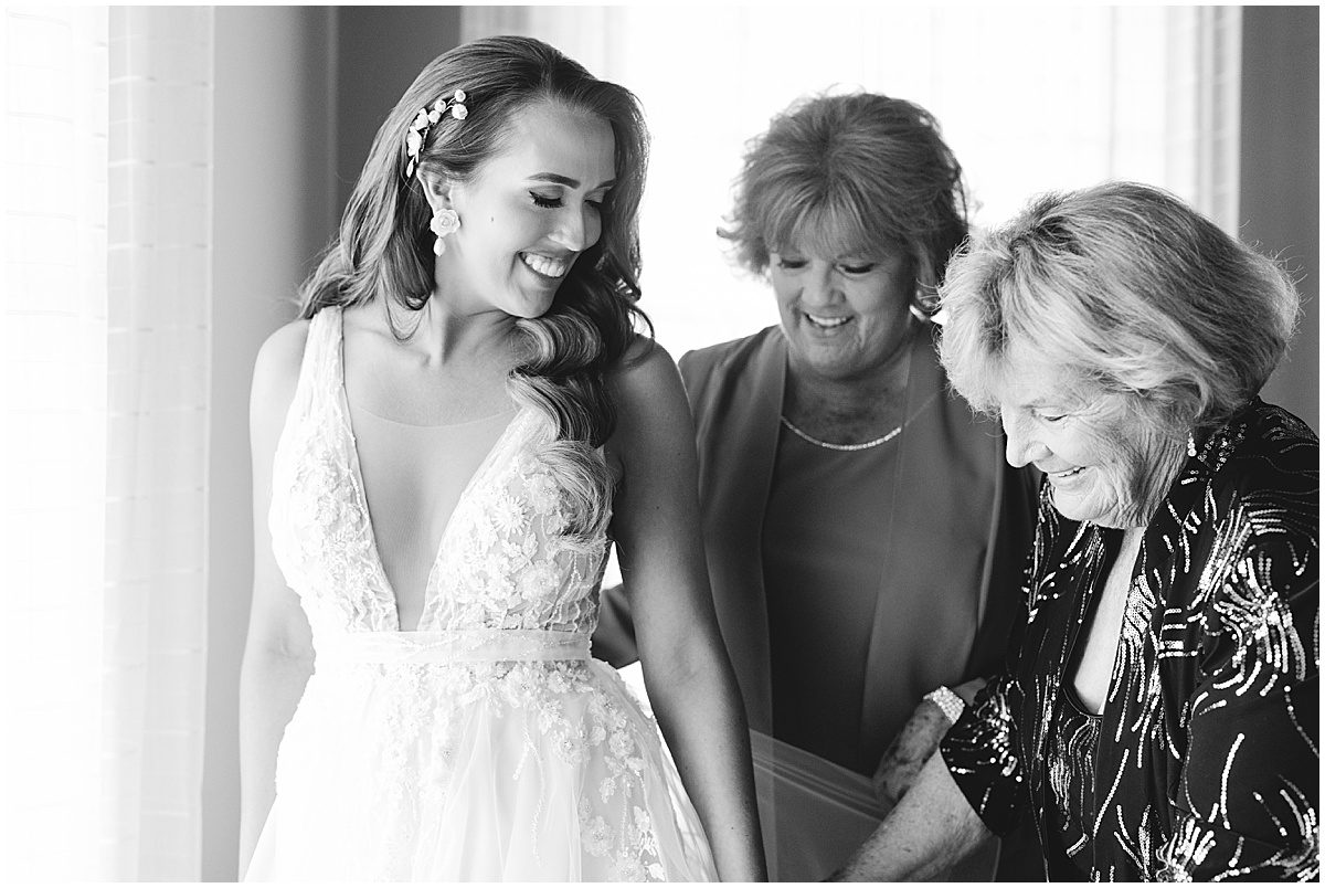 Black and White of Bride Getting Ready With Mom and Grandma Photo
